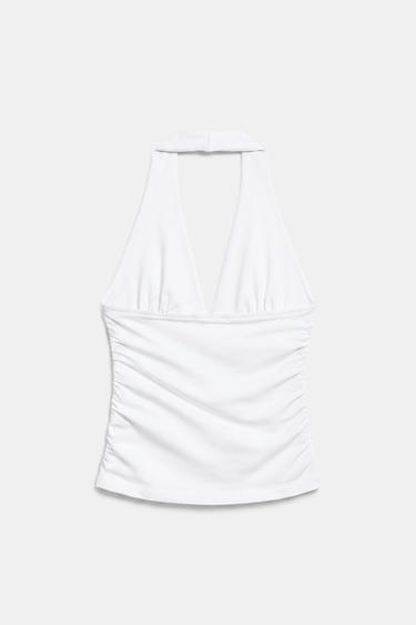 Halter neck top with gathering — White 6