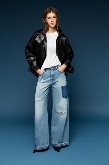 Wide-leg patchwork jeans — Medium blue 1