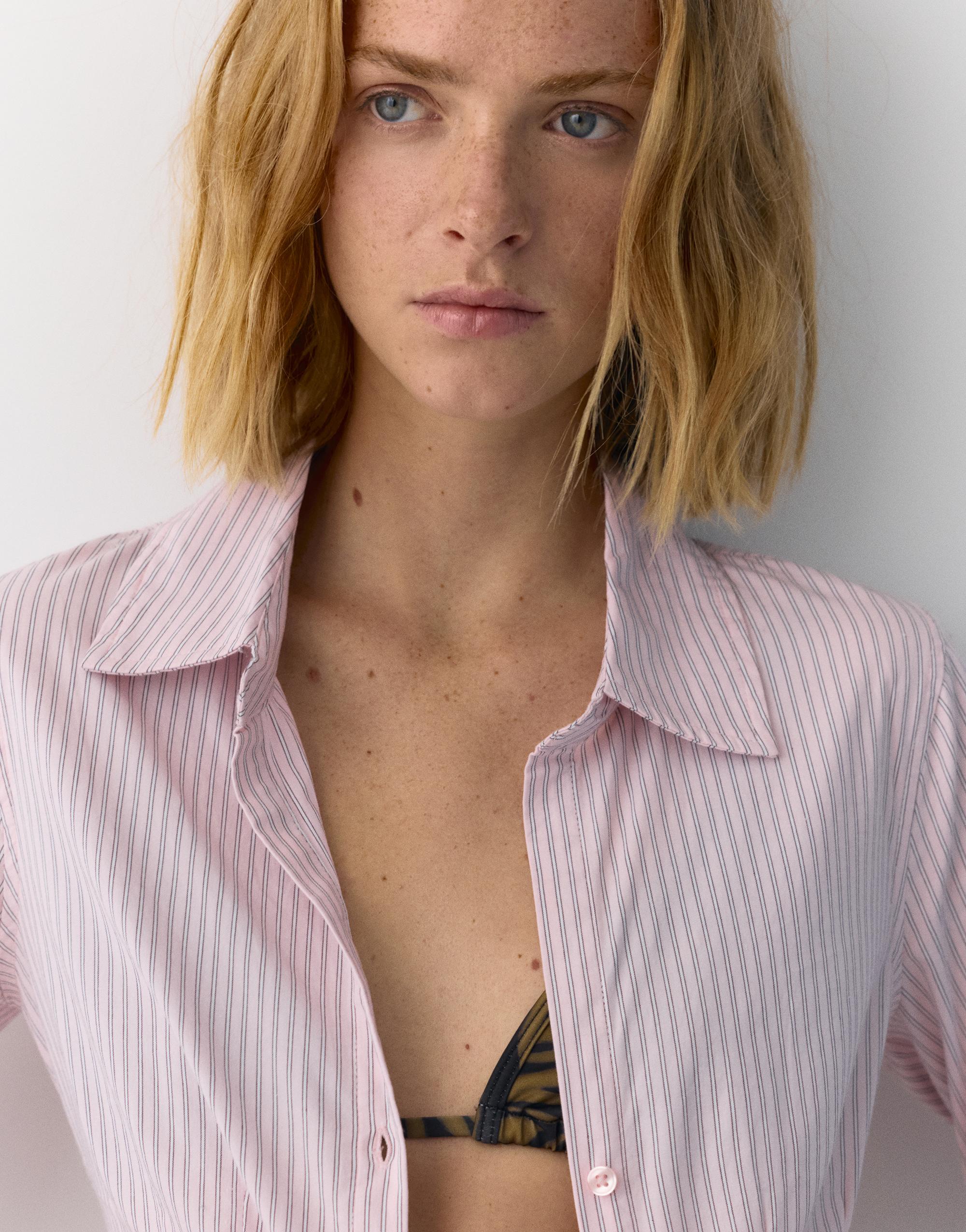 Poplin yırtmaçlı dar kesim gömlek - Görsel 141