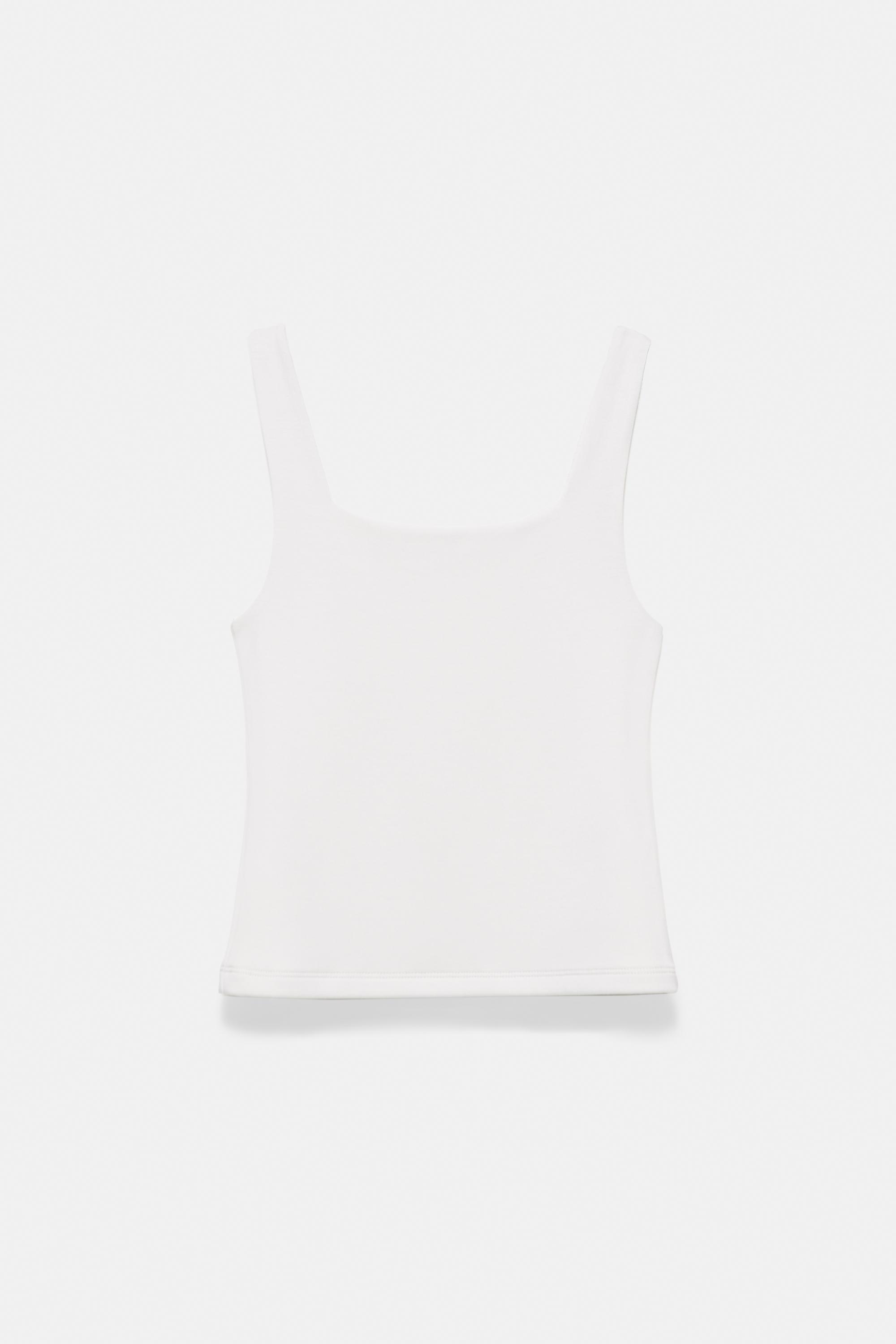 Square neck strappy top — Ecru