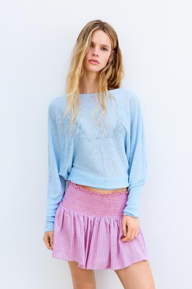 Striped linen blend mini skirt — Pink 2