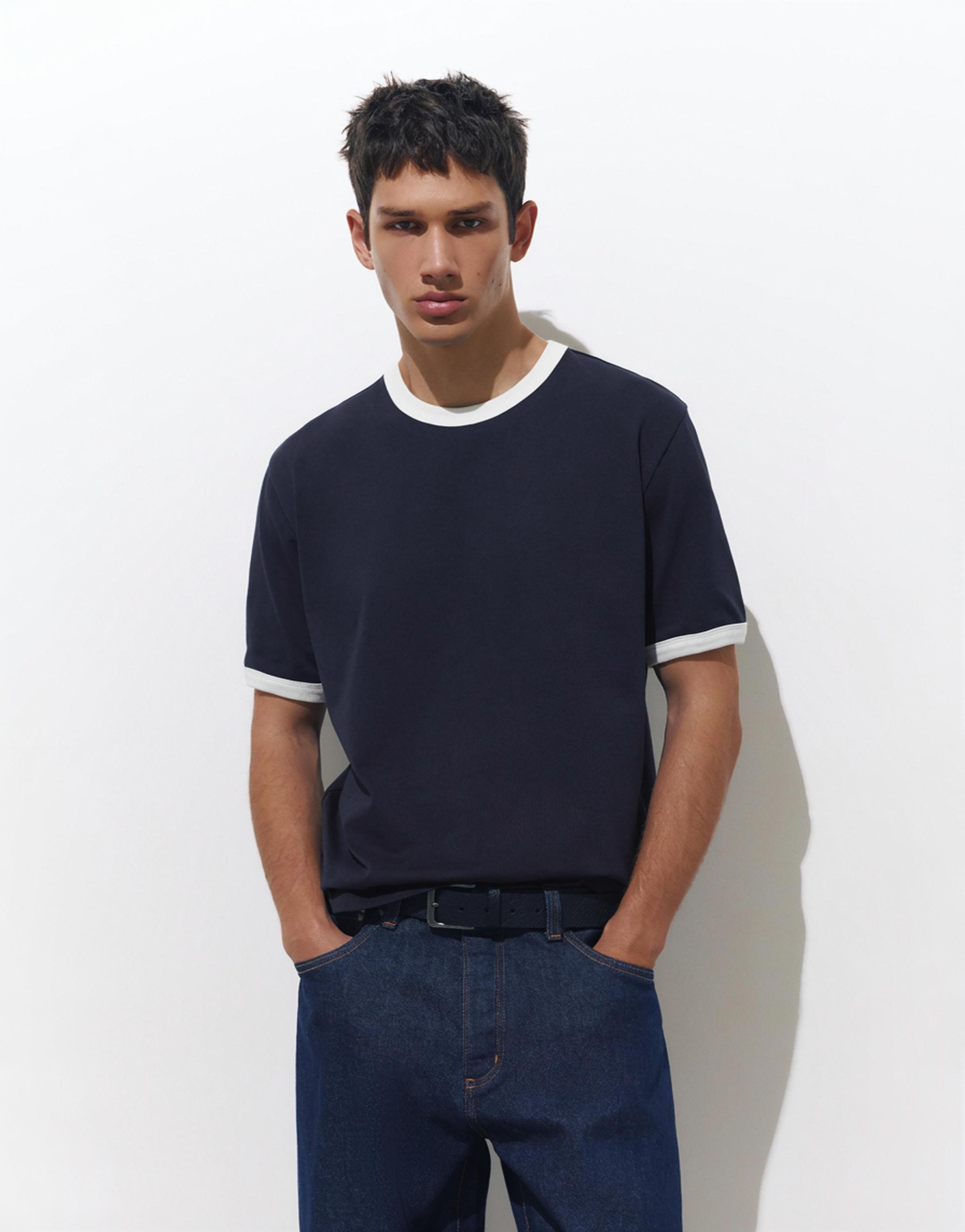 Contrast trim T-shirt — Navy