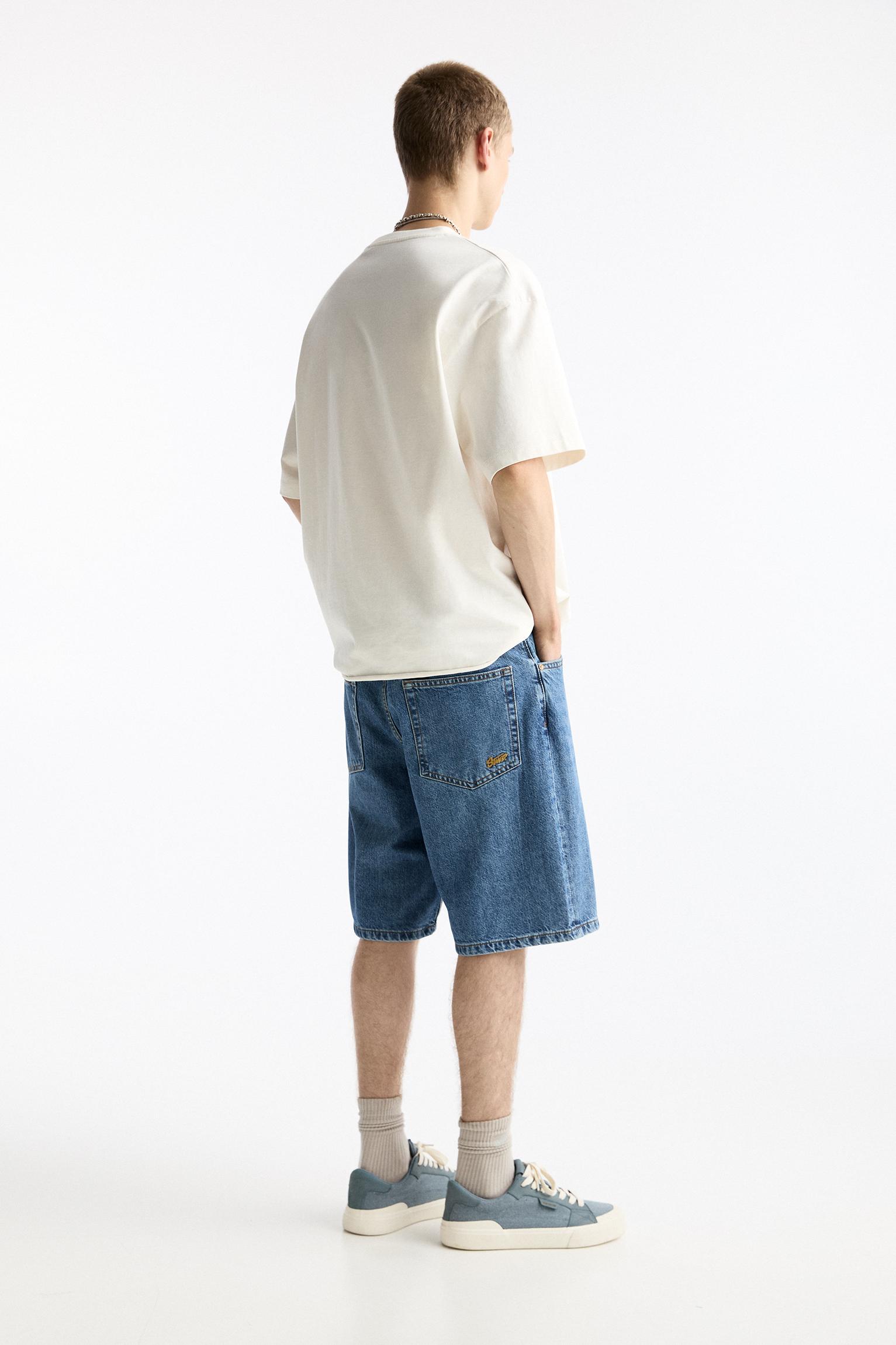 Baggy denim Bermuda shorts — Medium blue