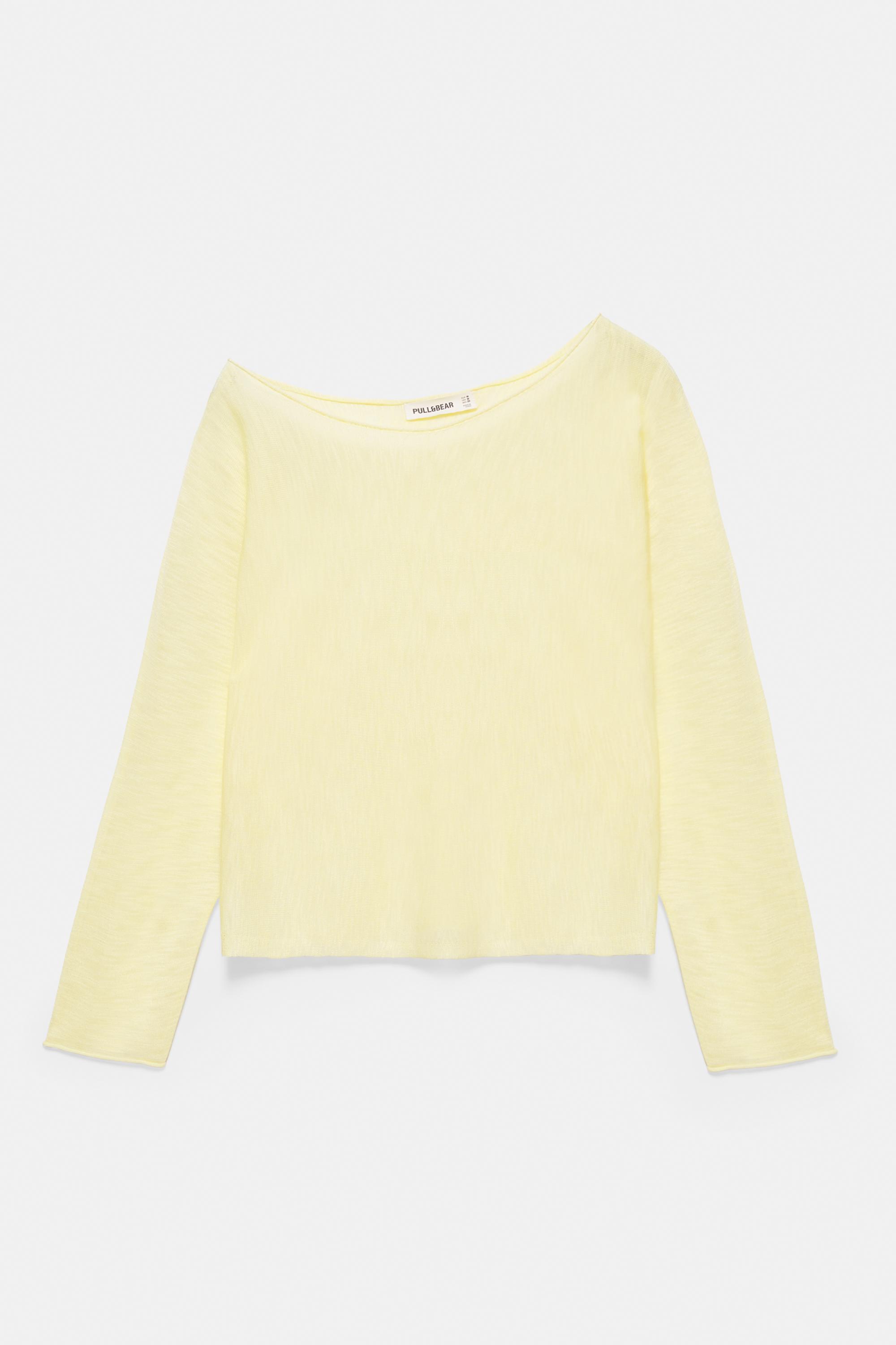 Fine knit asymmetric T-shirt — Yellow