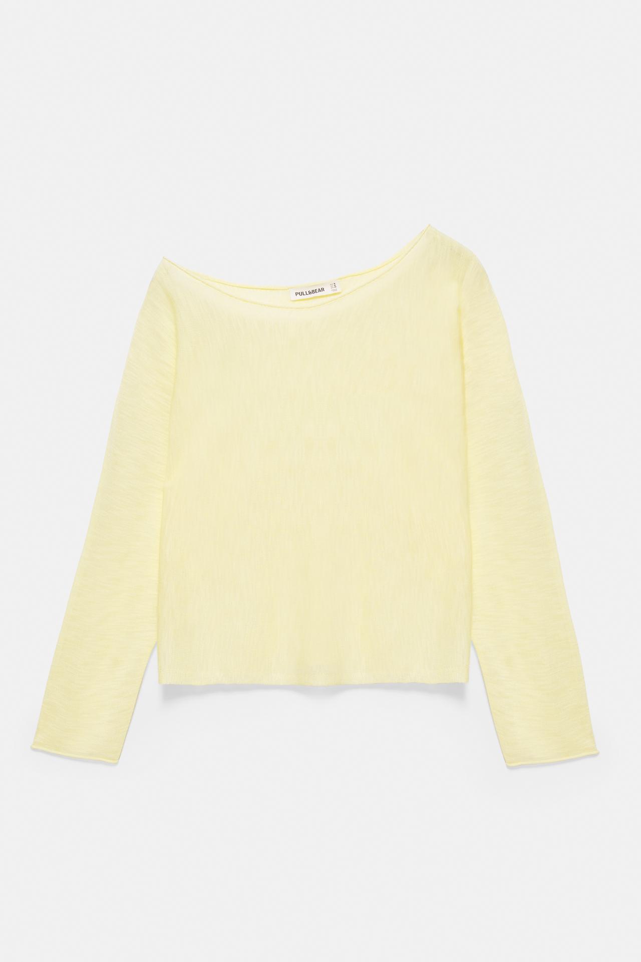 Fine knit asymmetric T-shirt — Yellow