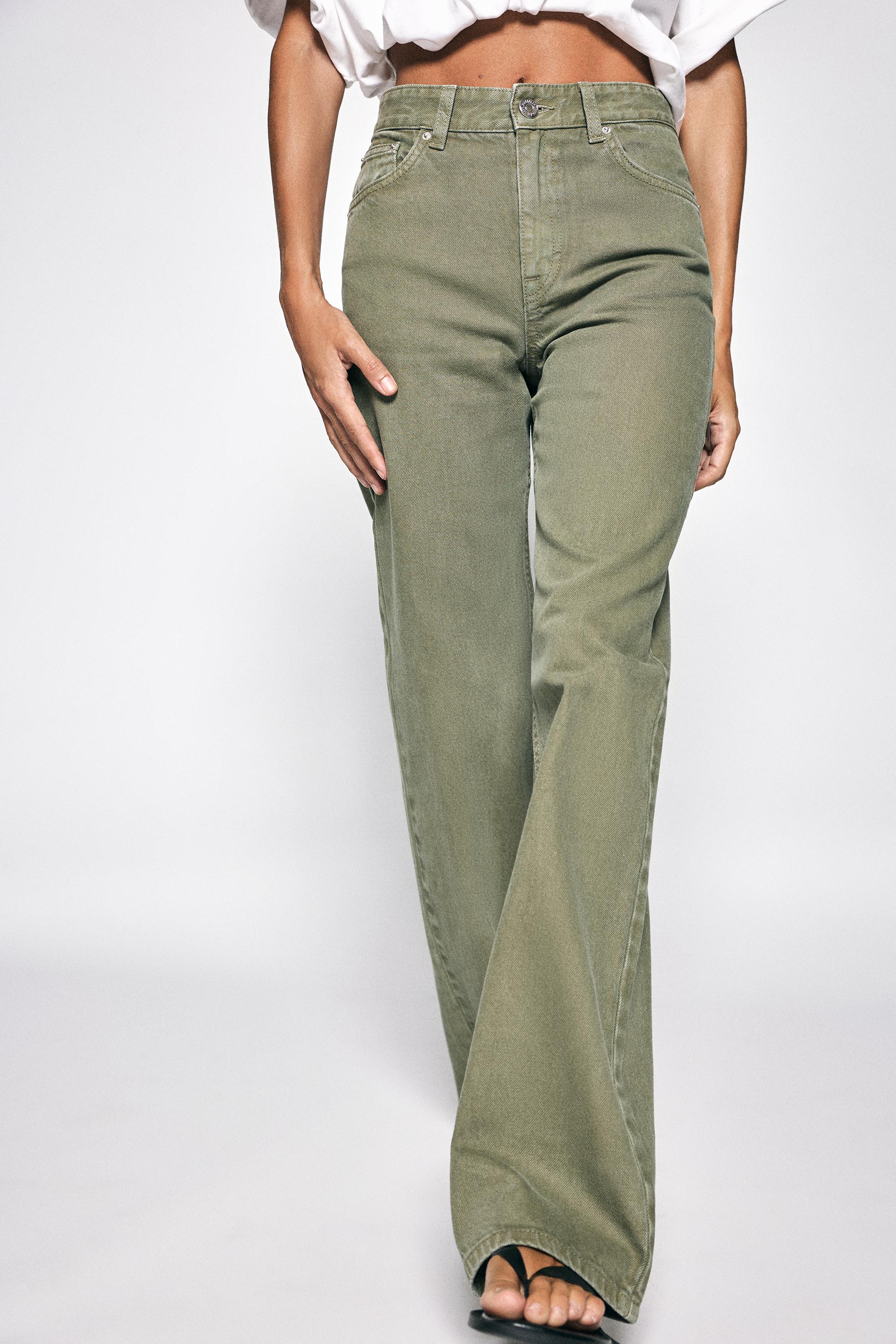 High-waist wide straight-leg jeans — Khaki