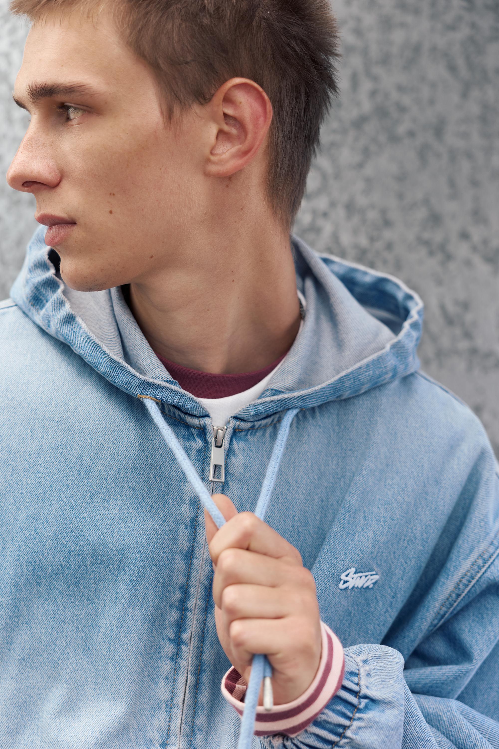 STWD zip-up hooded jacket — Medium blue