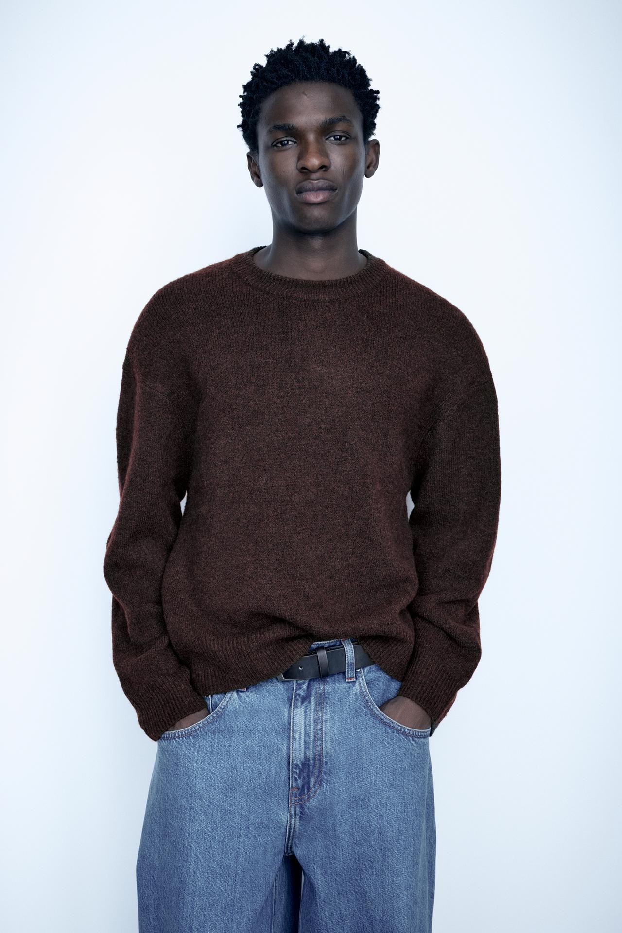 Basic round neck jumper — Brown