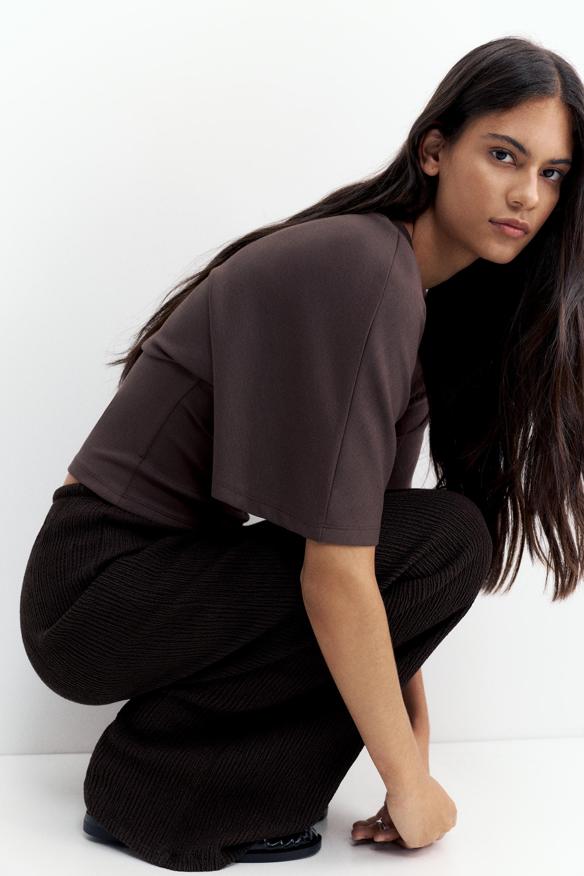 Wide-leg crepe trousers — Brown