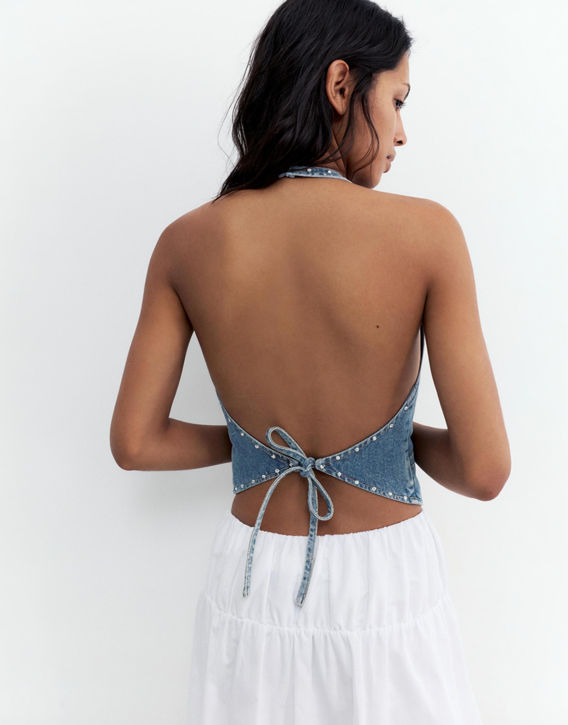 Star and stud denim vest — Medium blue