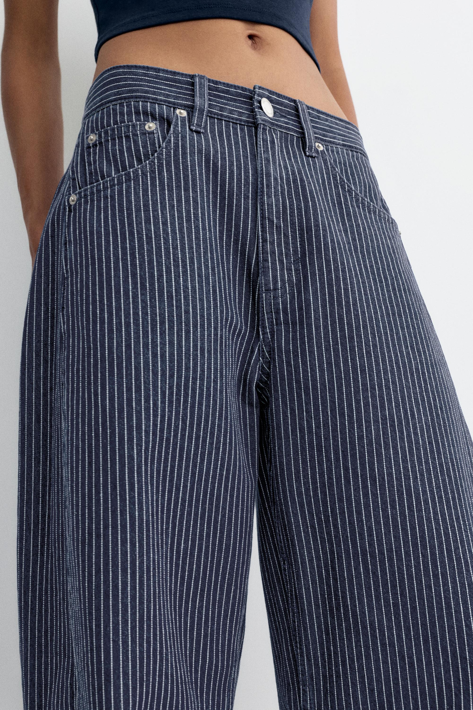 Striped balloon jeans with seams — Medium blue