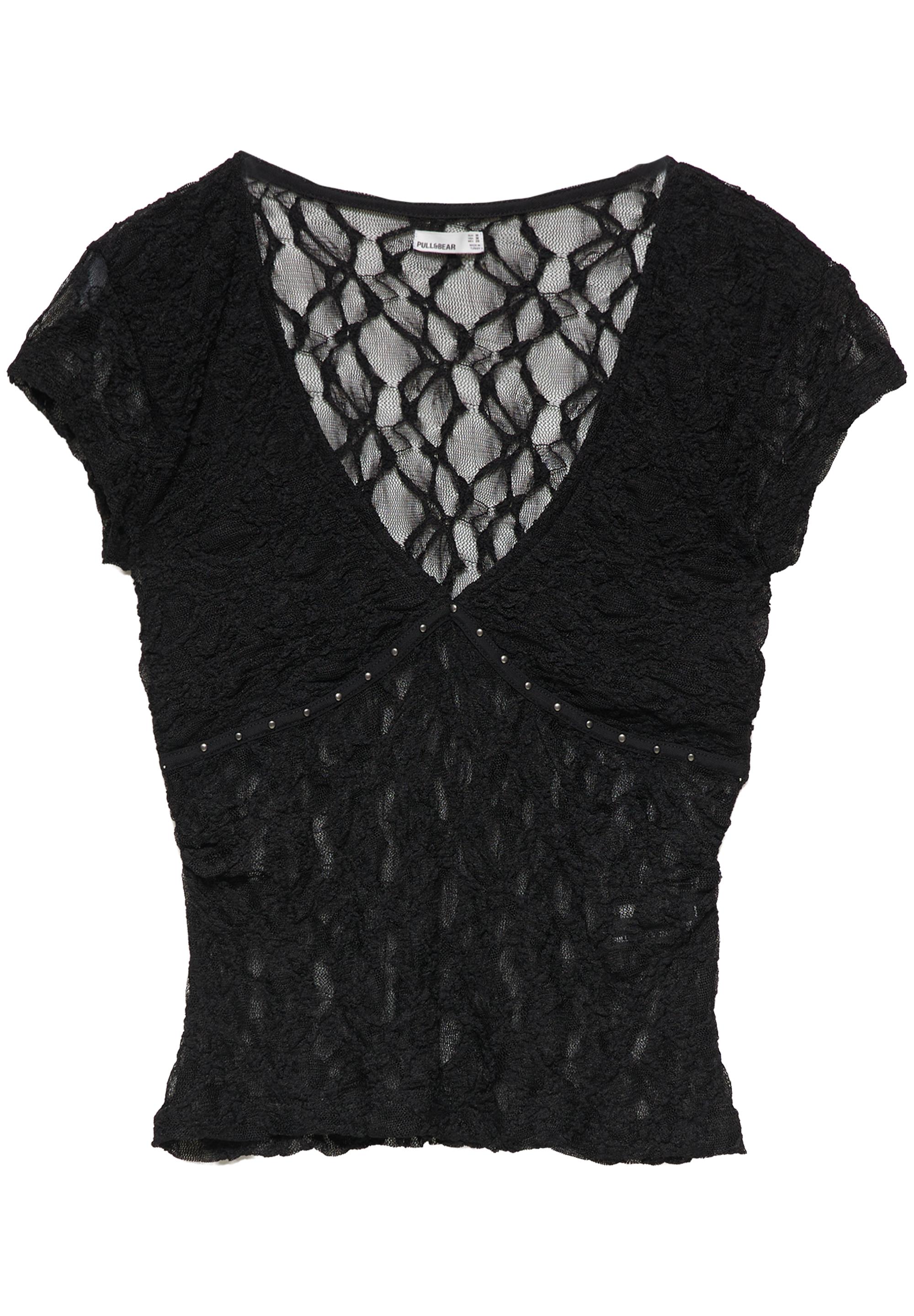 Studded lace T-shirt — Black