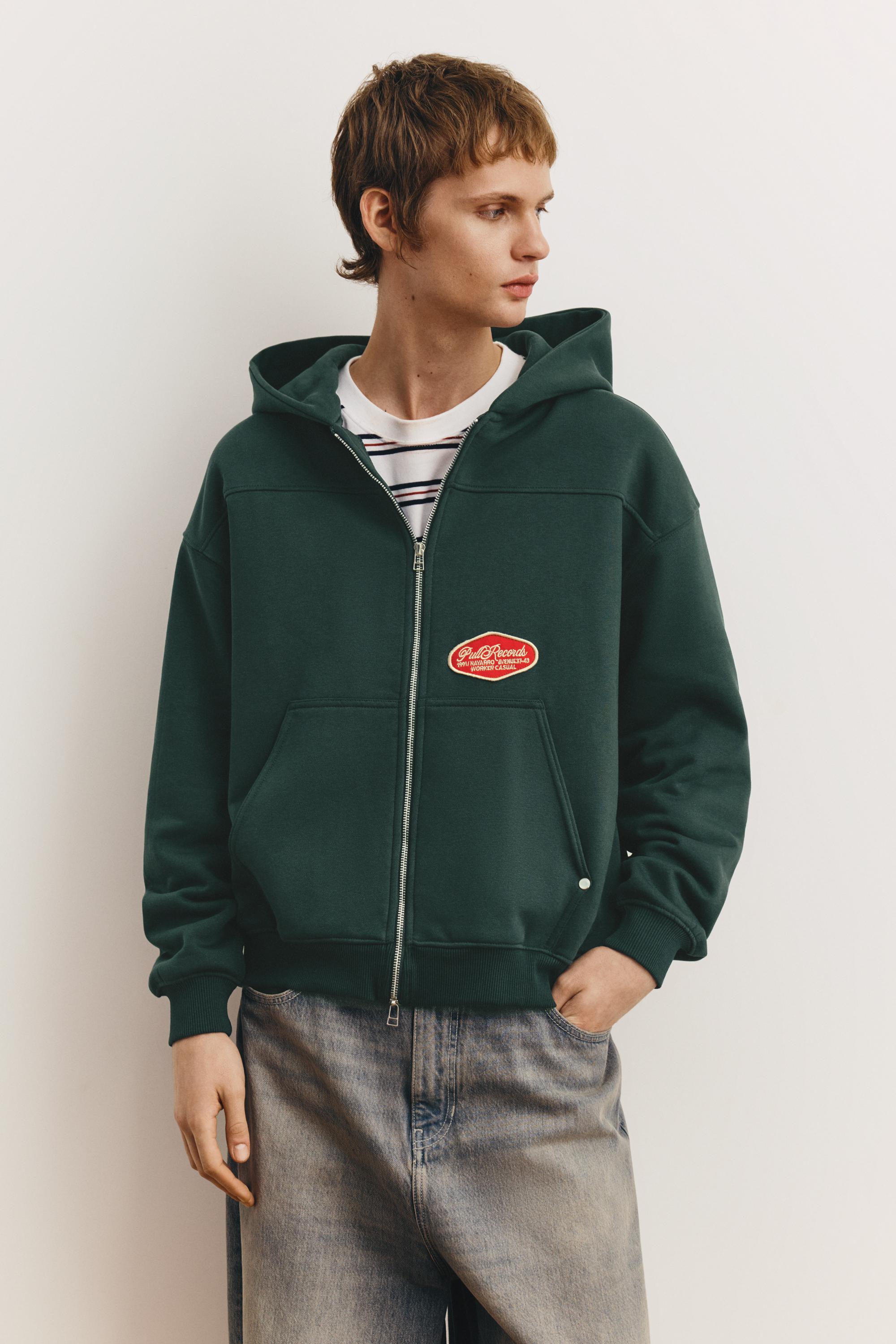 Yamalı fermuarlı kapüşonlu sweatshirt - Görsel 9