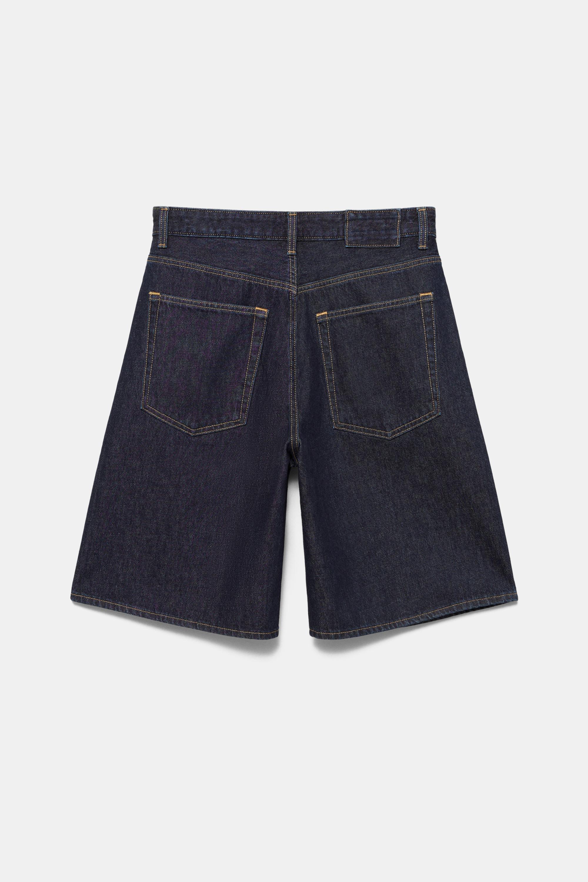 Pens detaylı geniş paça denim bermuda - Görsel 3