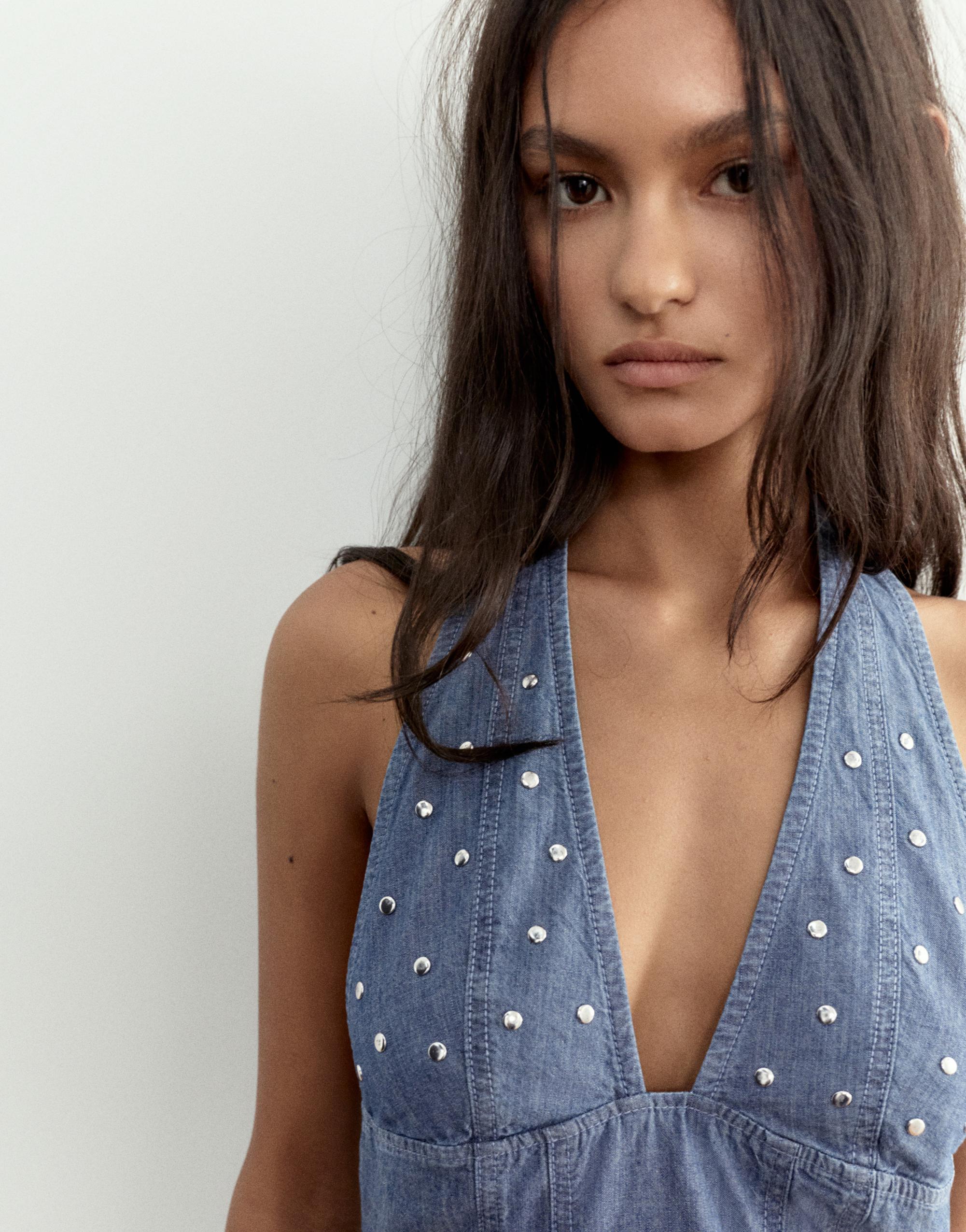 Short studded denim dress — Dark blue