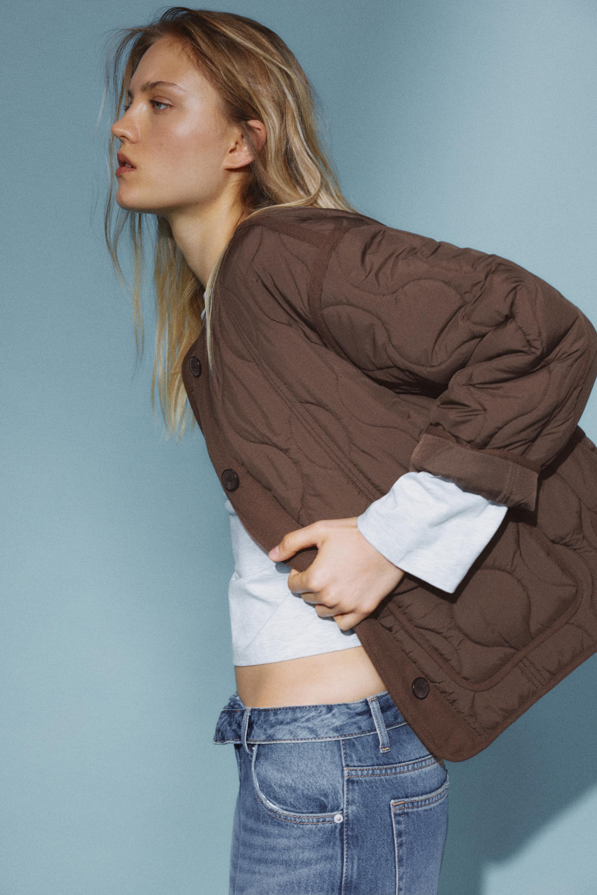 Puffer jacket with pockets — Brown