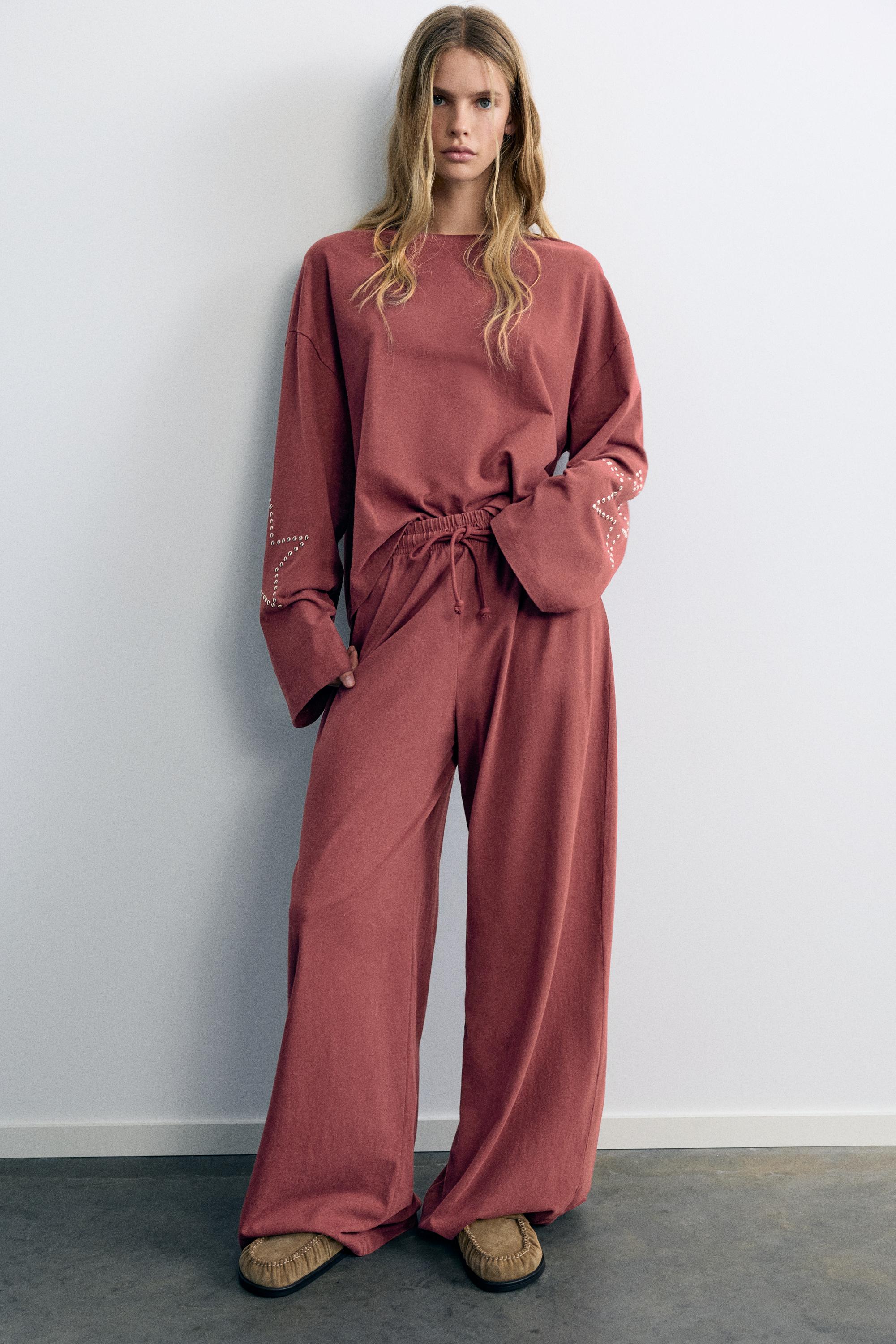 Wide-leg star trousers — Maroon