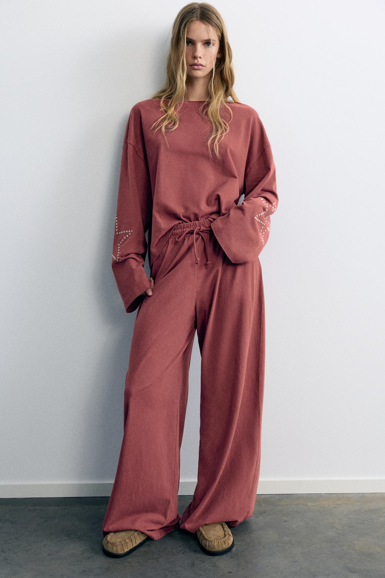 Wide-leg star trousers — Maroon