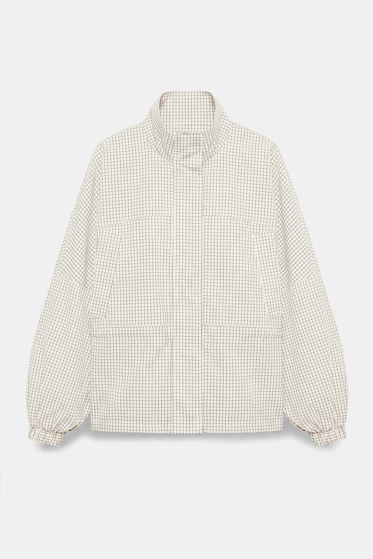 Checked high neck jacket — Ecru