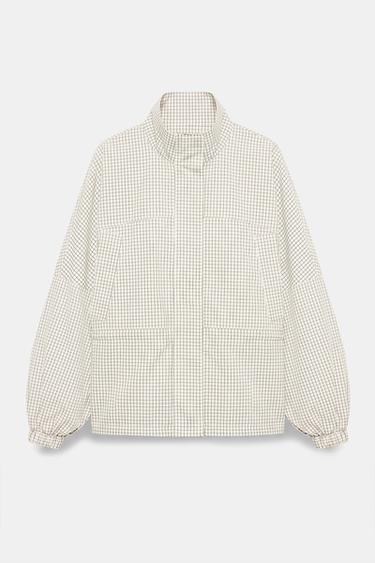 Checked high neck jacket — Ecru 5