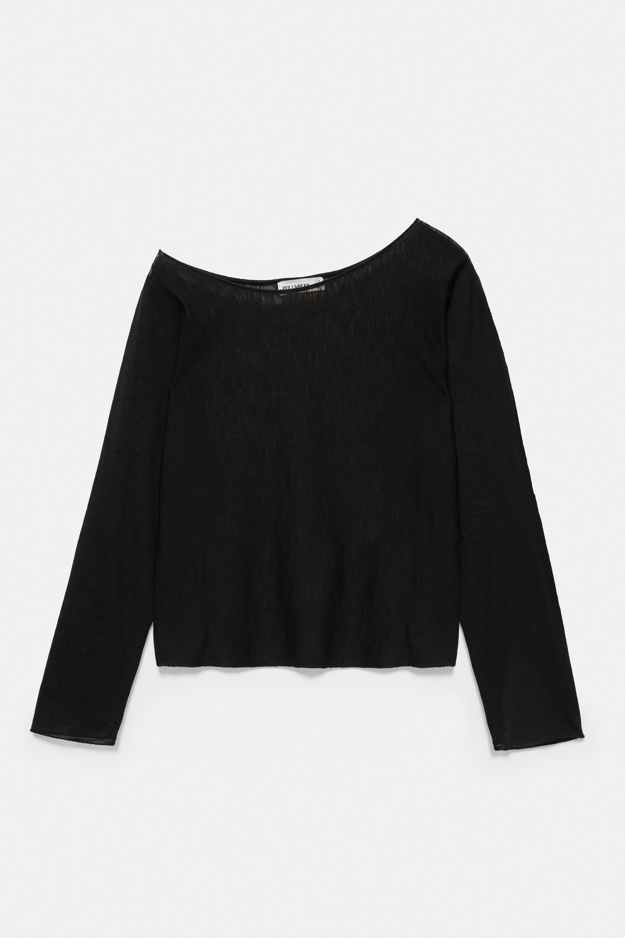 Fine knit asymmetric T-shirt — Black