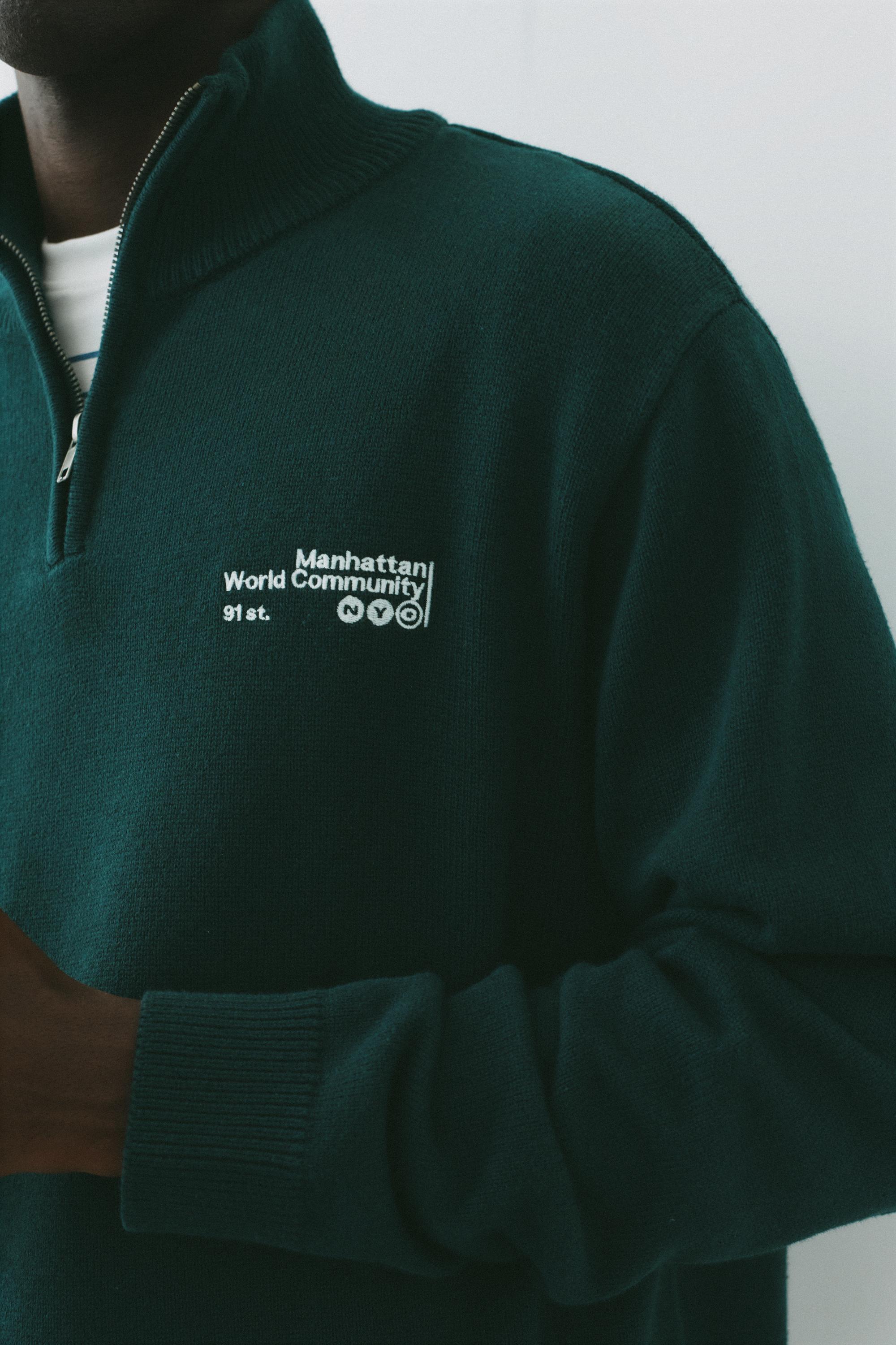 Embroidered quarter-zip sweatshirt — Dark green