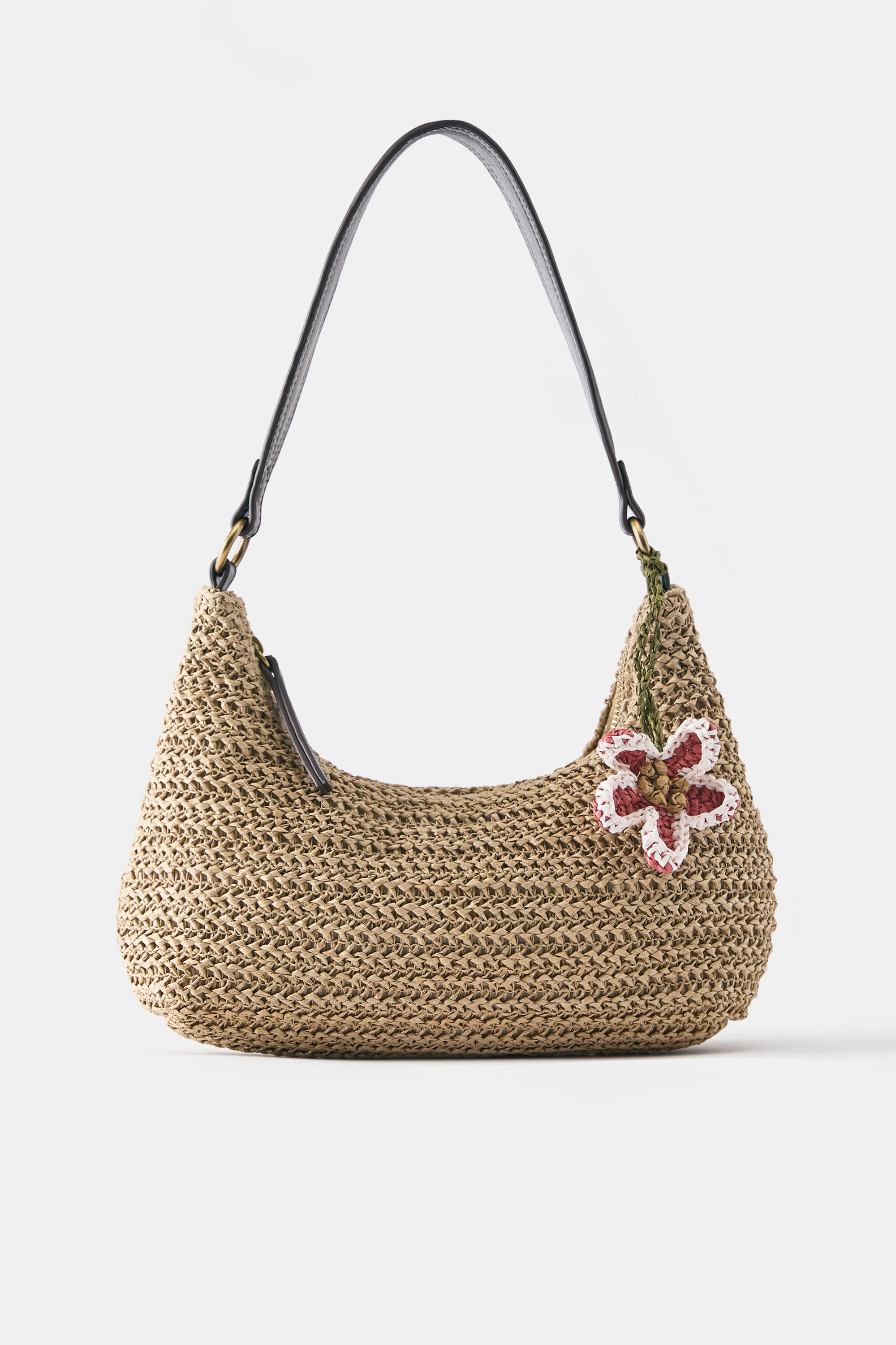 Woven embellished shoulder bag — Beige