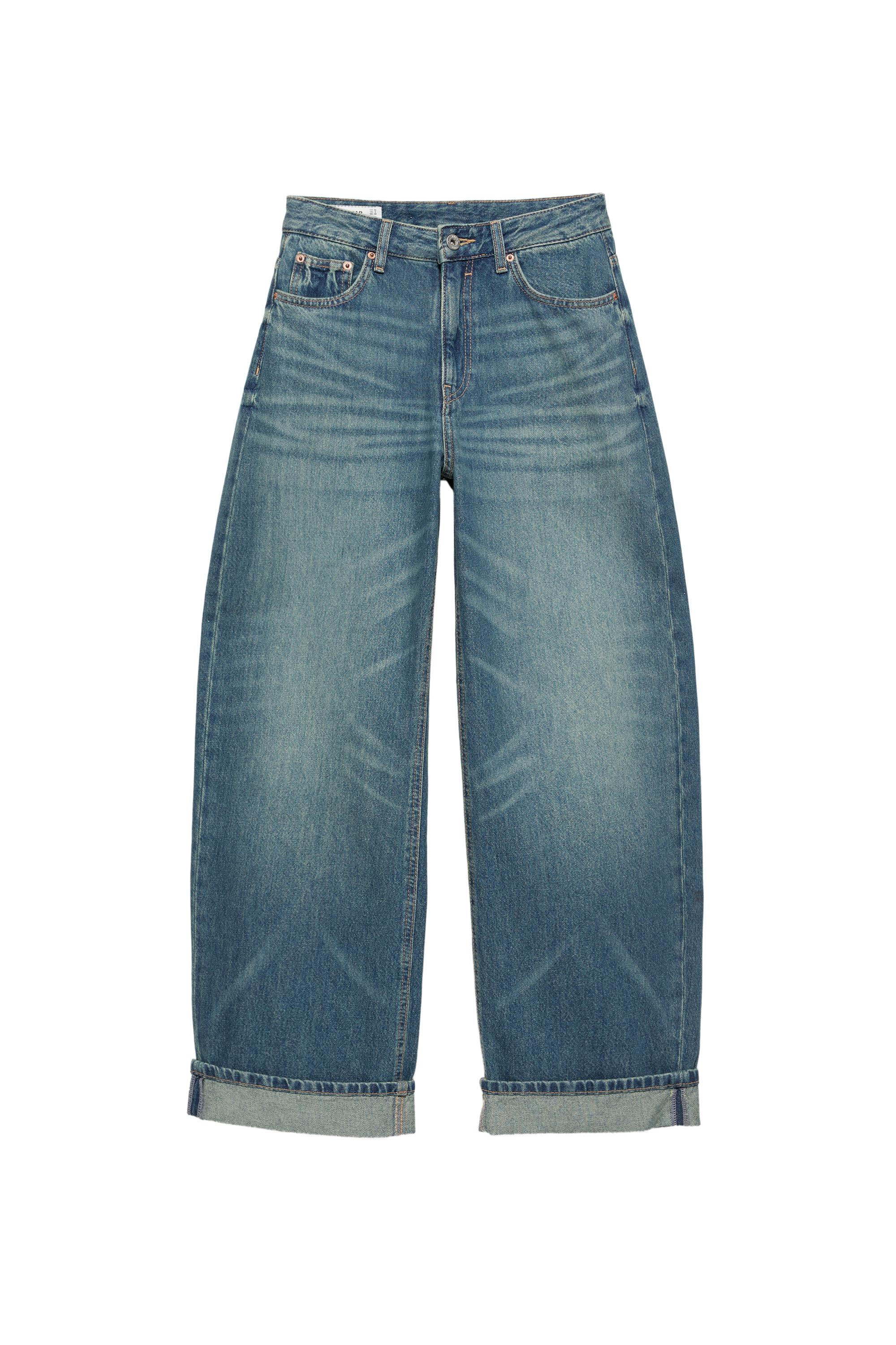 Pull&Bear Paçaları kıvrık baggy balon jean görsel 2