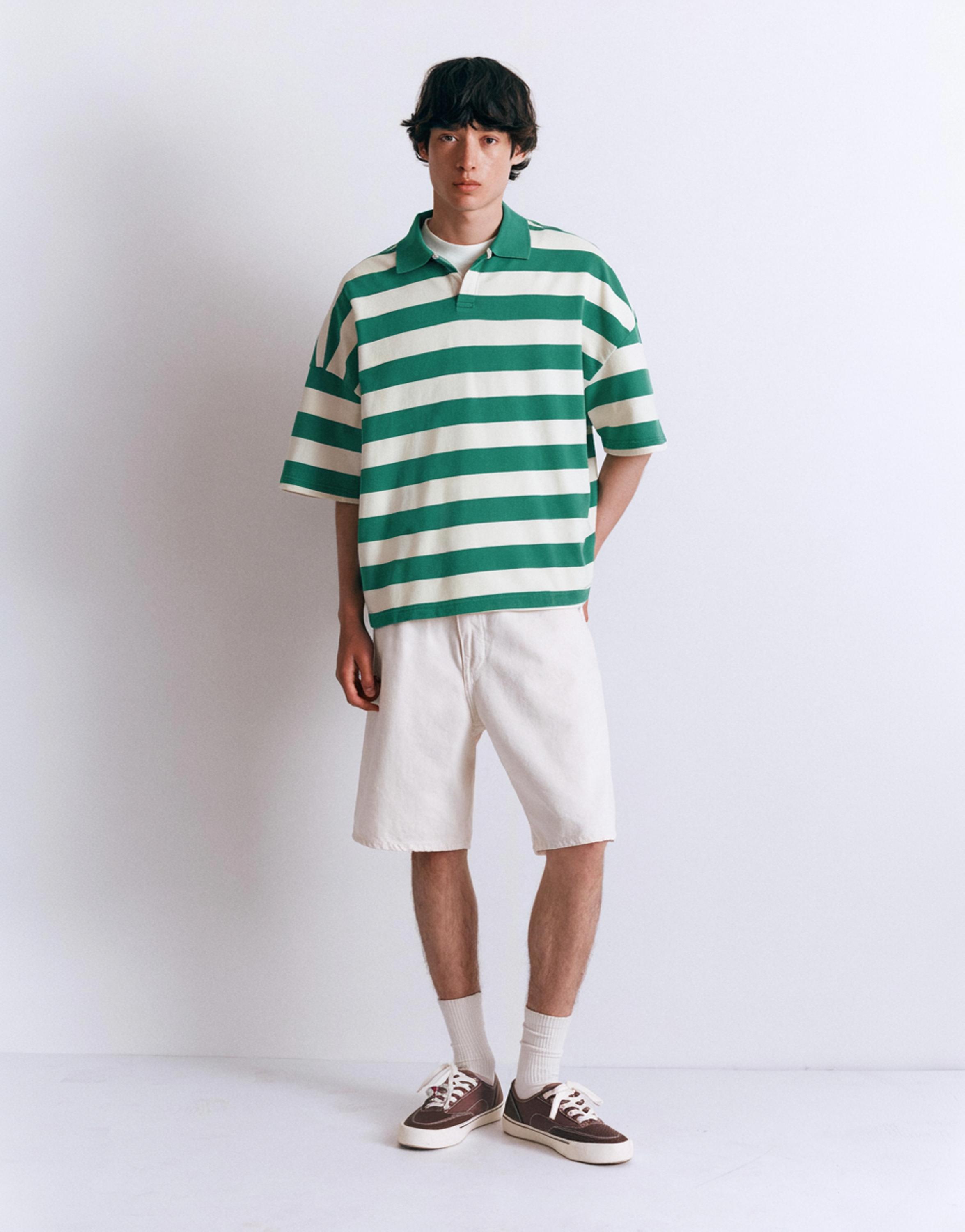 Çizgili boxy polo t-shirt - Görsel 20