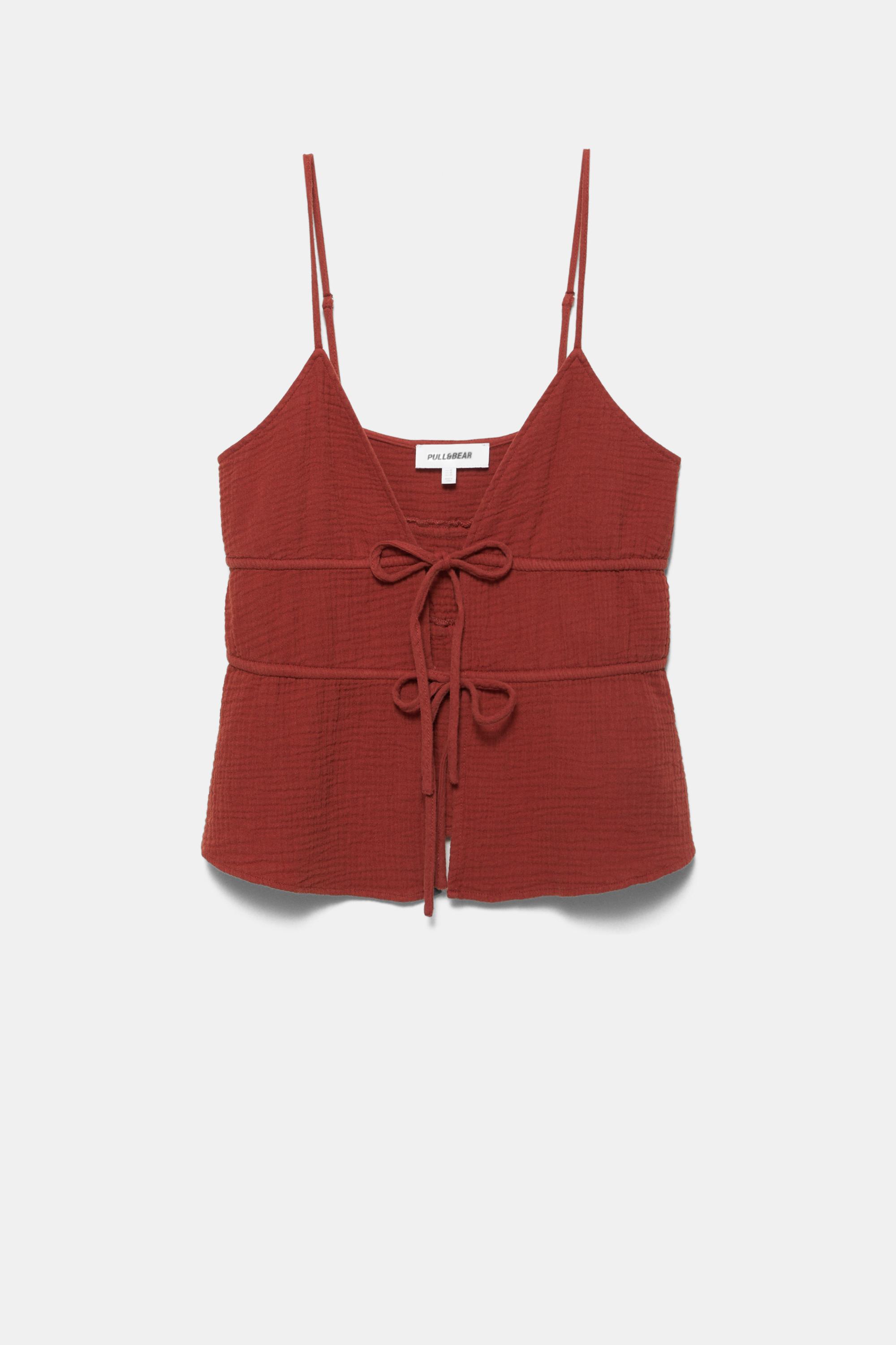 Crepe strappy top — Russet