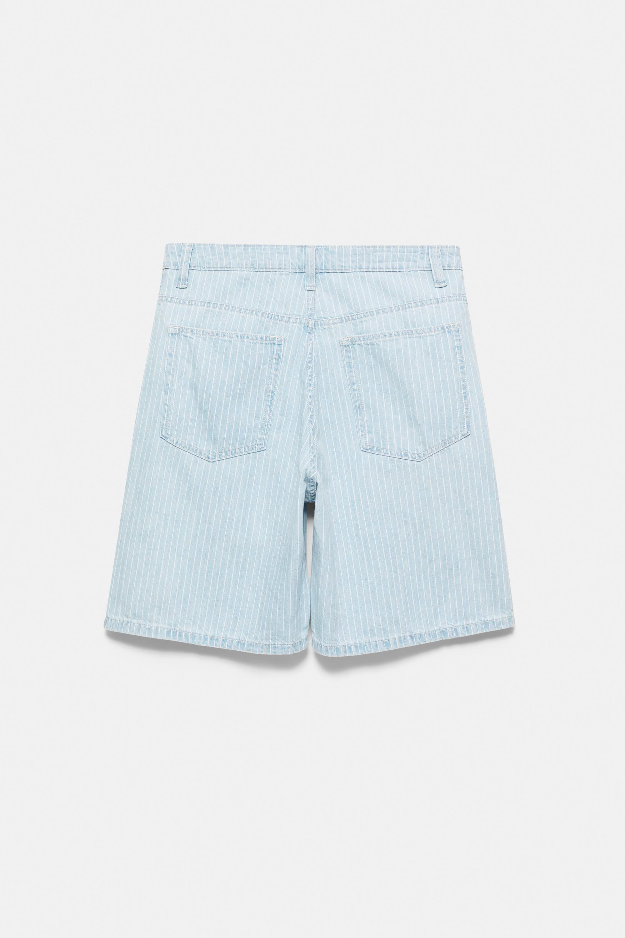 Relaxed fit striped denim Bermuda shorts — Pale indigo