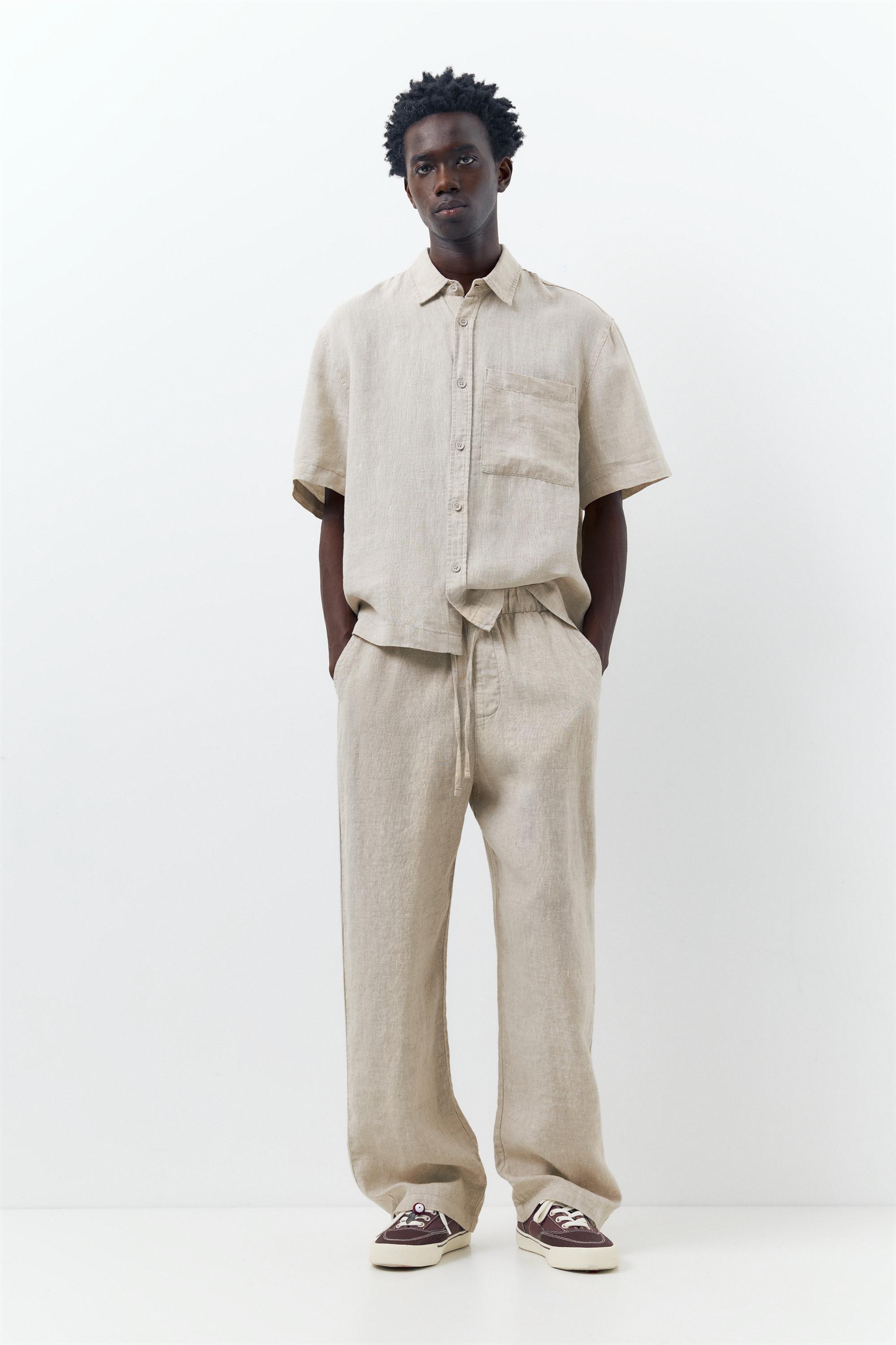 100% linen short sleeve shirt — Beige