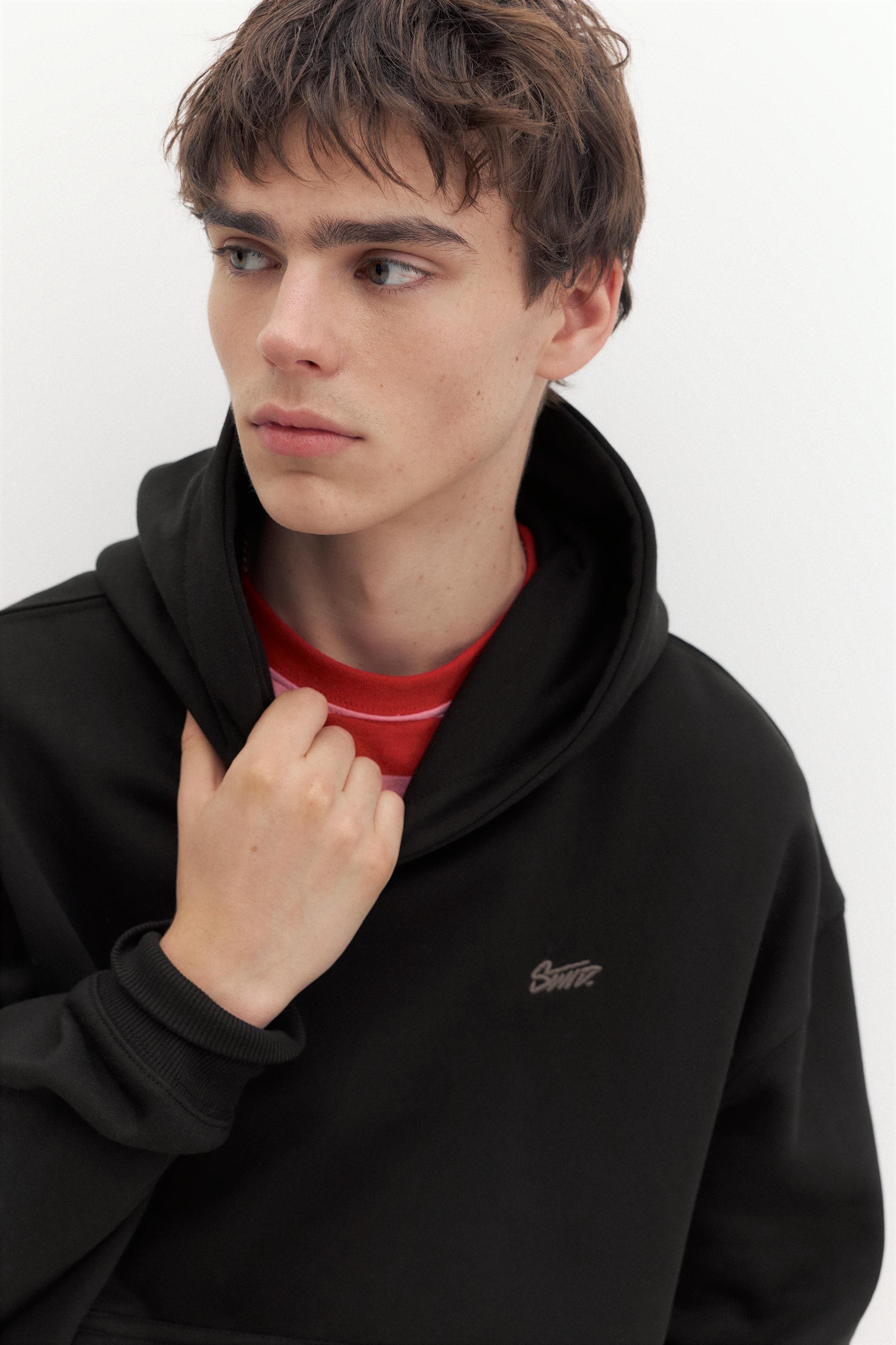 STWD logo boxy hoodie — Black