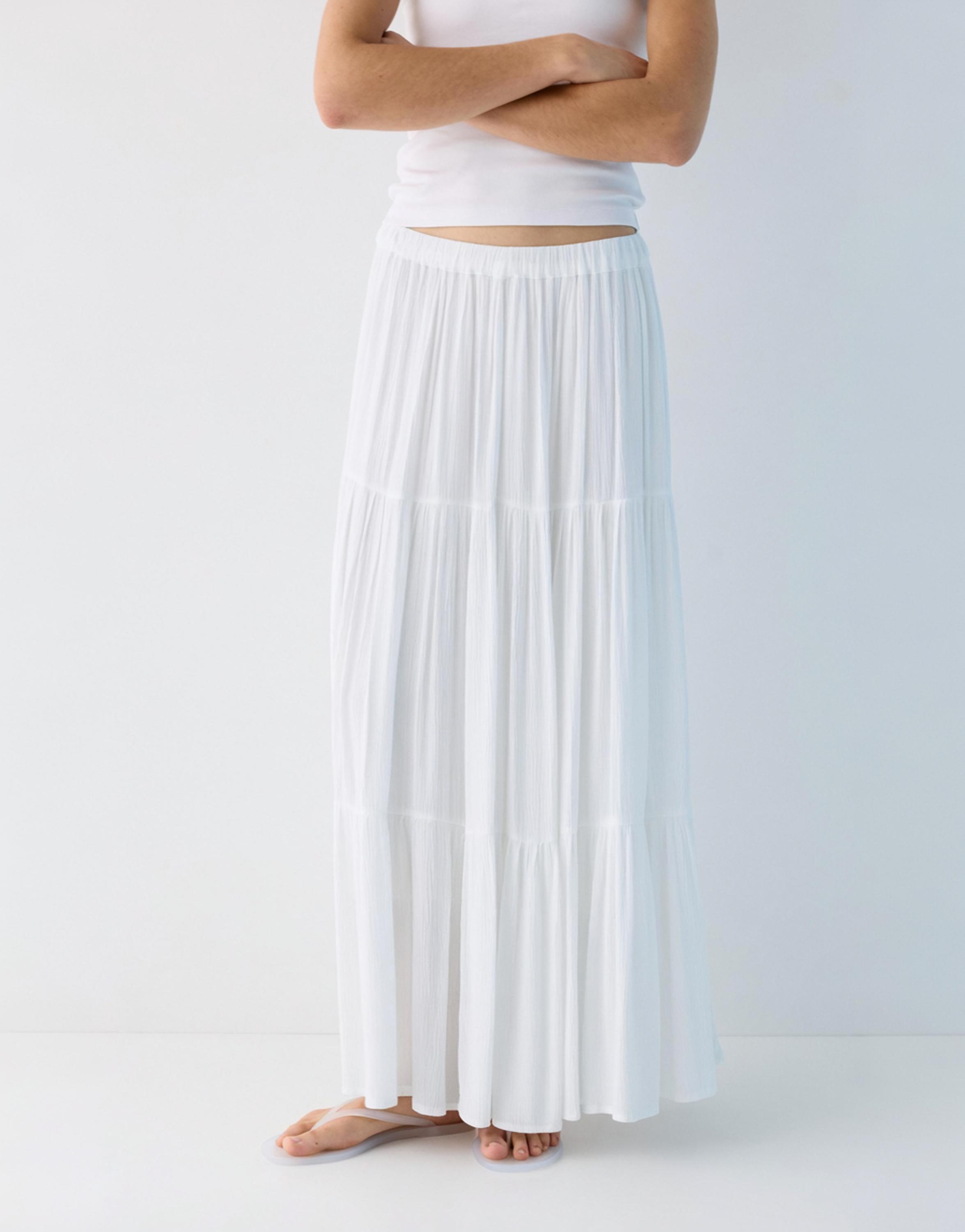 Flowy paneled midi skirt — White