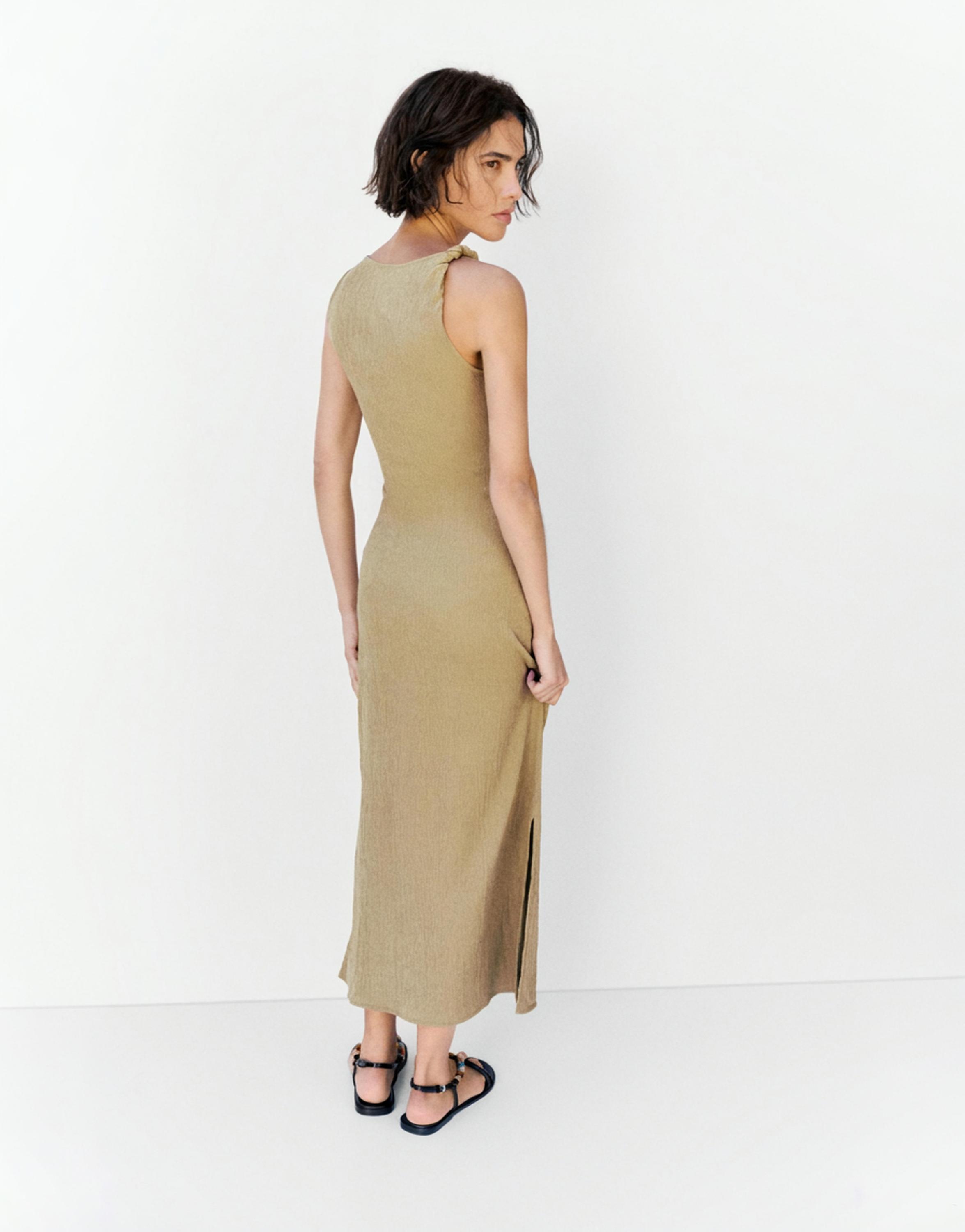 Gathered knot midi dress — Khaki