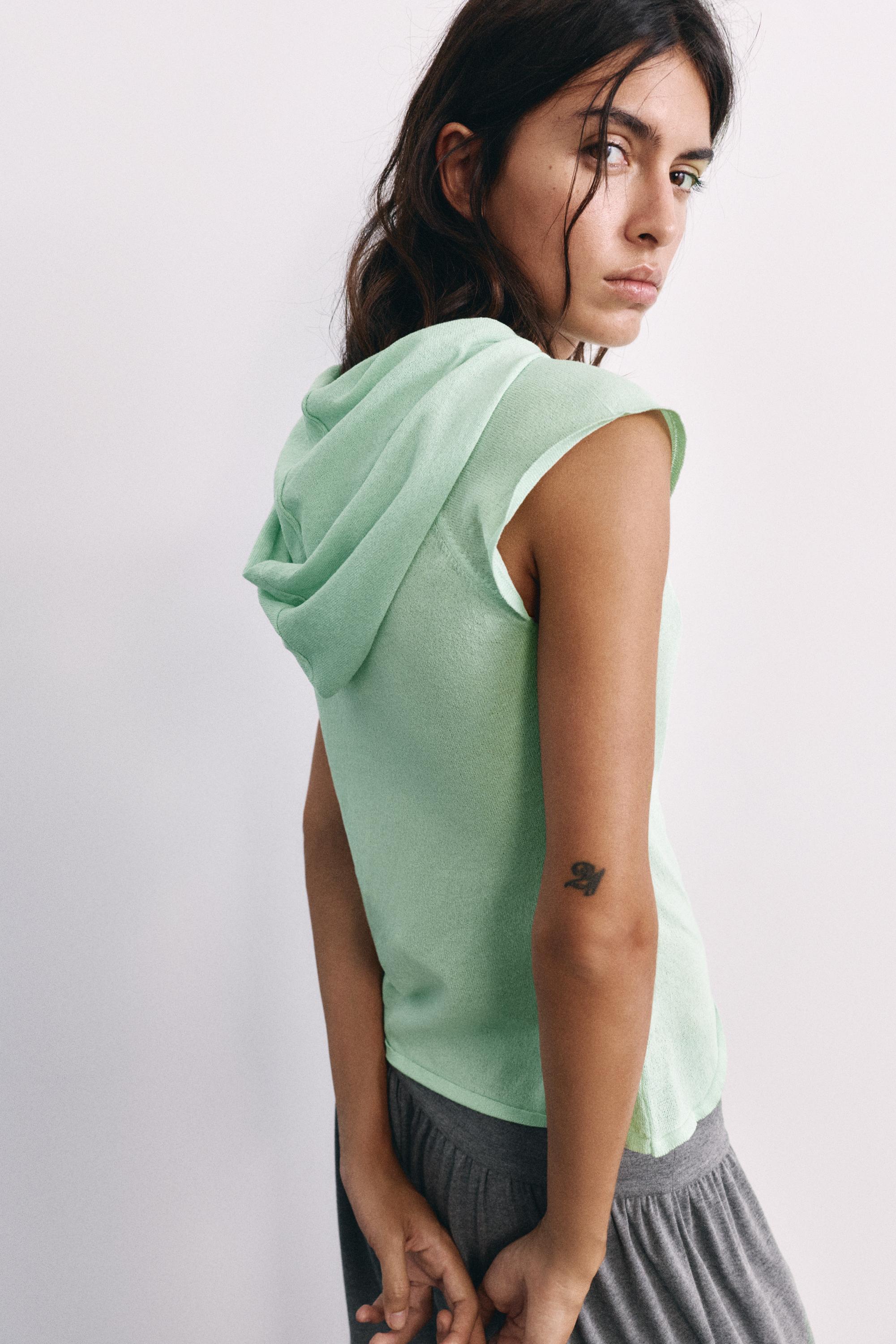 Fine knit hooded T-shirt — Mint