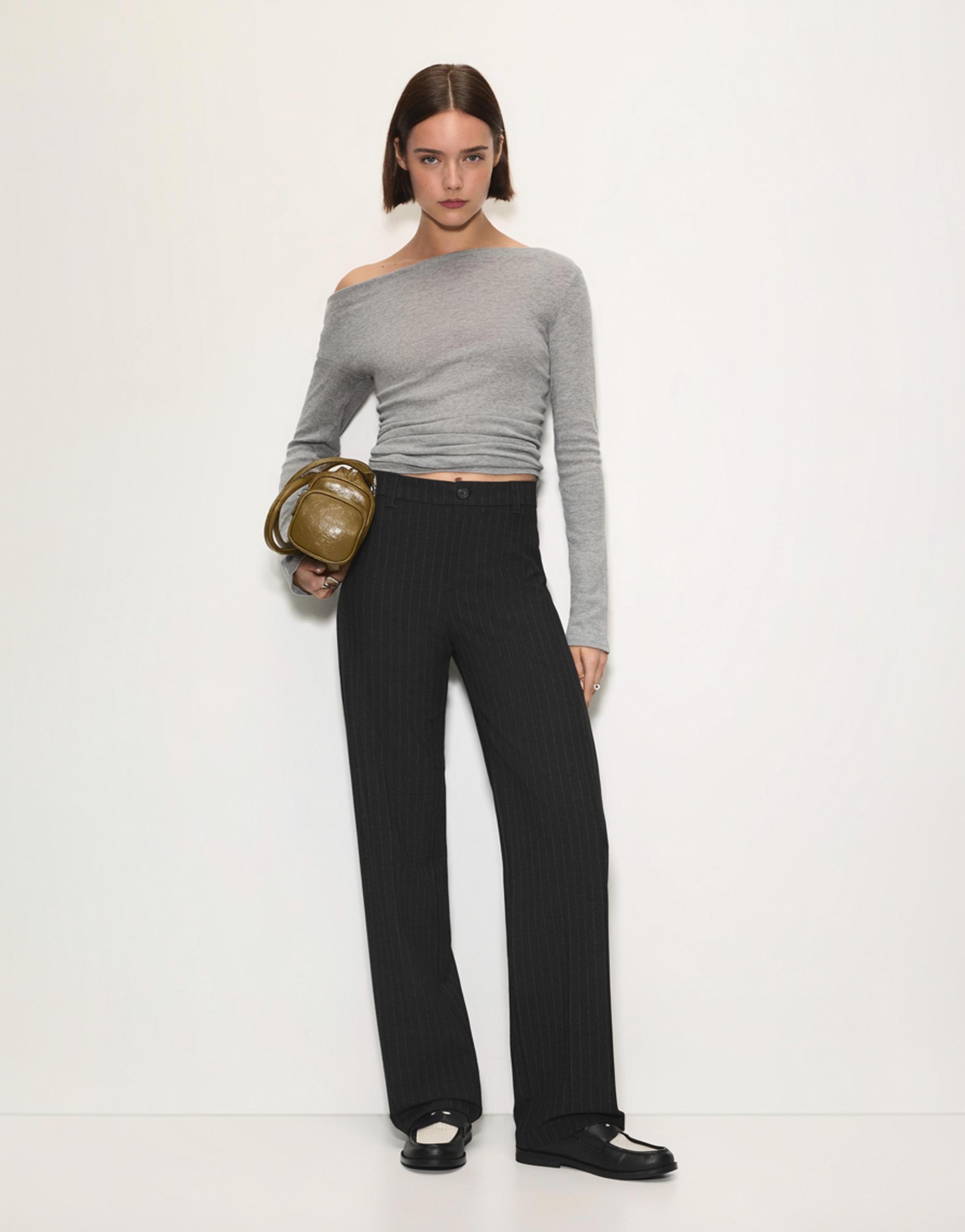 Smart high-waist straight-leg trousers — Dark grey