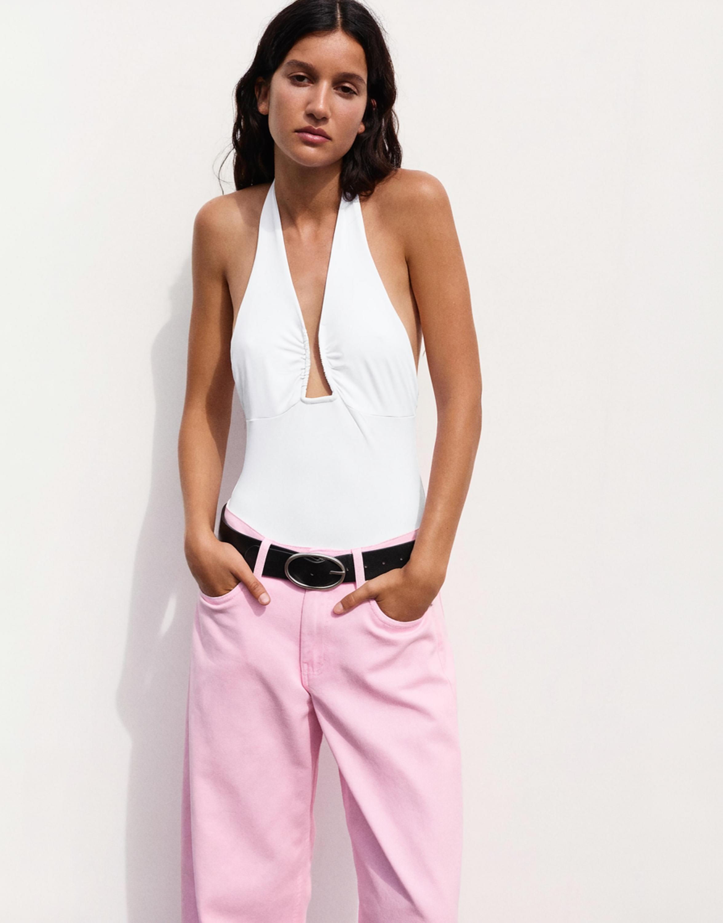 Gathered halterneck bodysuit — White