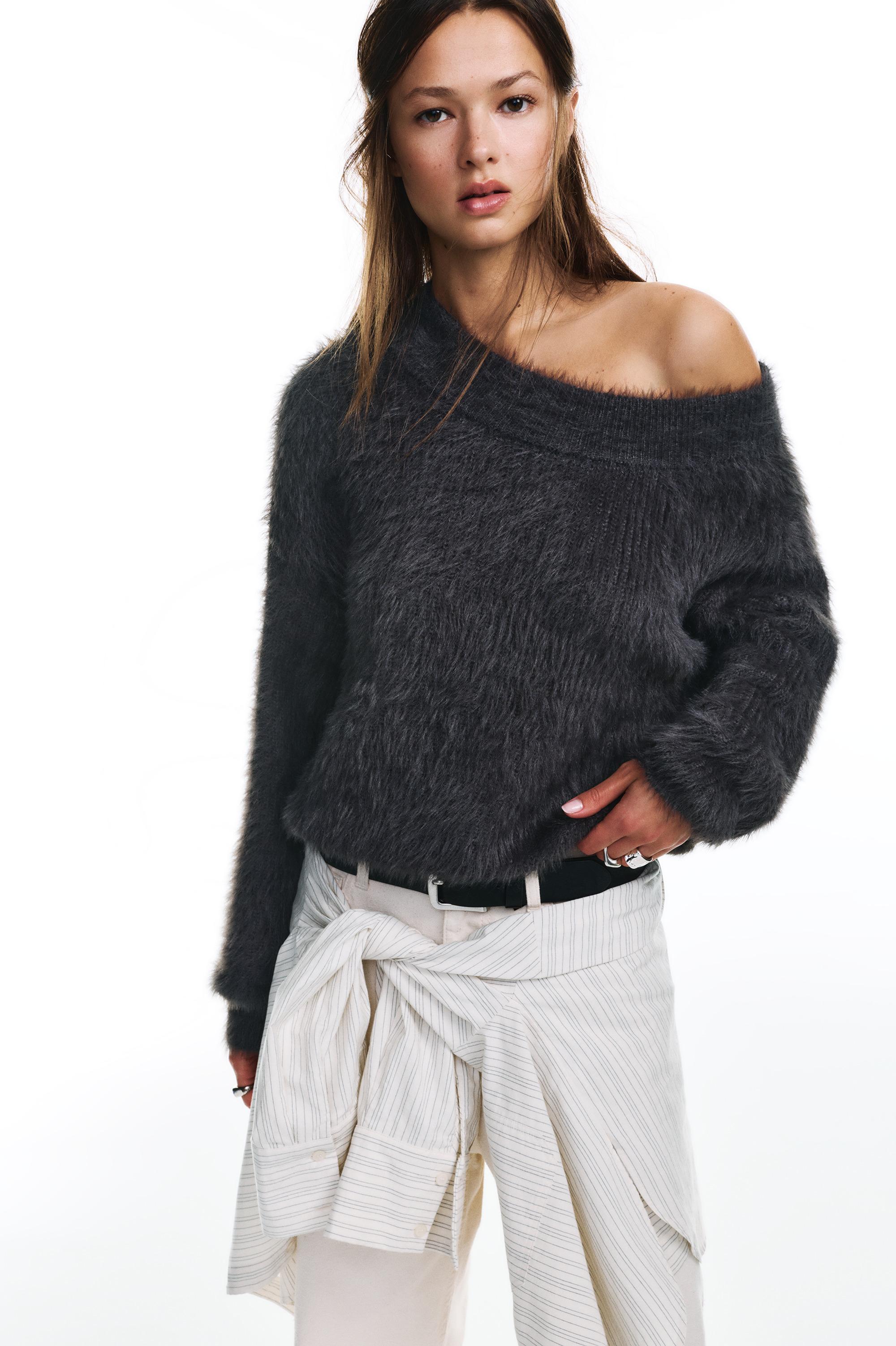 Pullover Asimmetrico In Pelliccia Sintetica