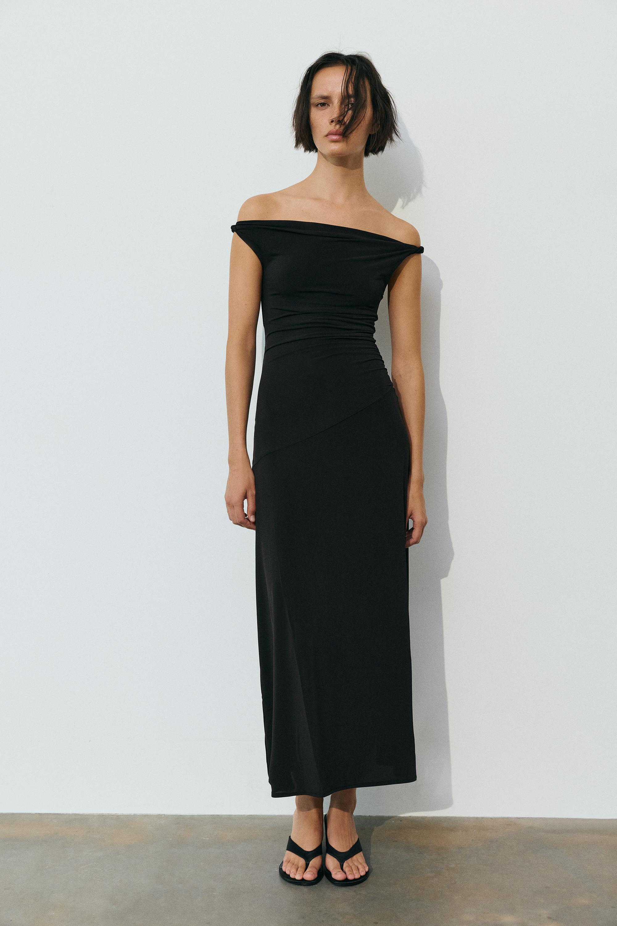 Asymmetric midi dress — Black