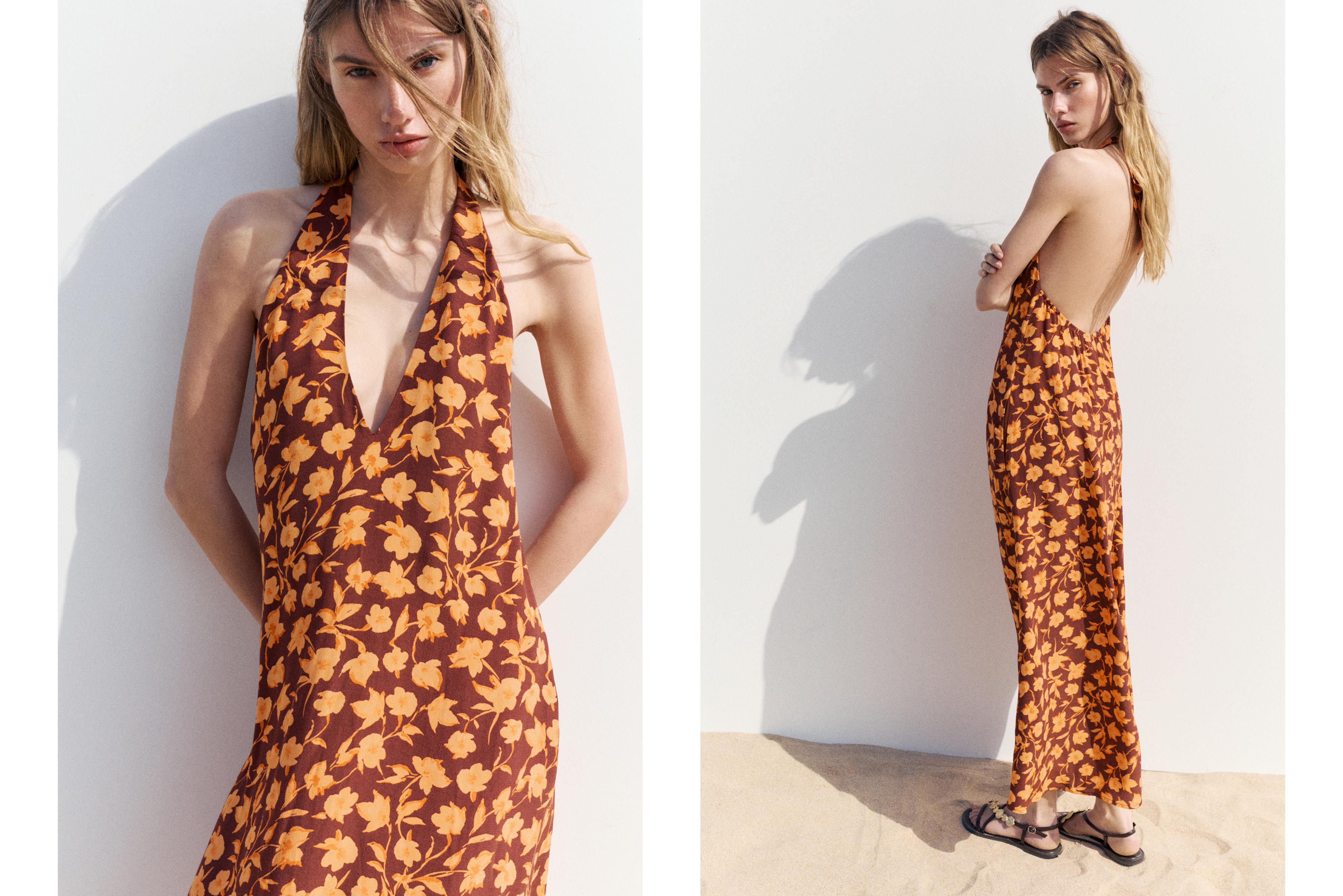 Floral halterneck midi dress — Brown