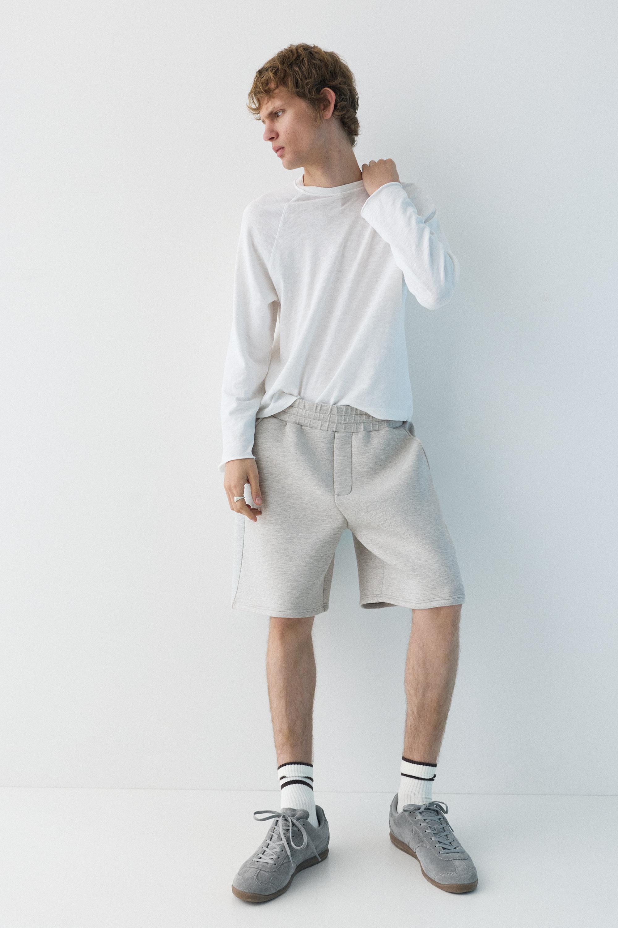 Neoprene-effect jogger Bermuda shorts — Grey marl