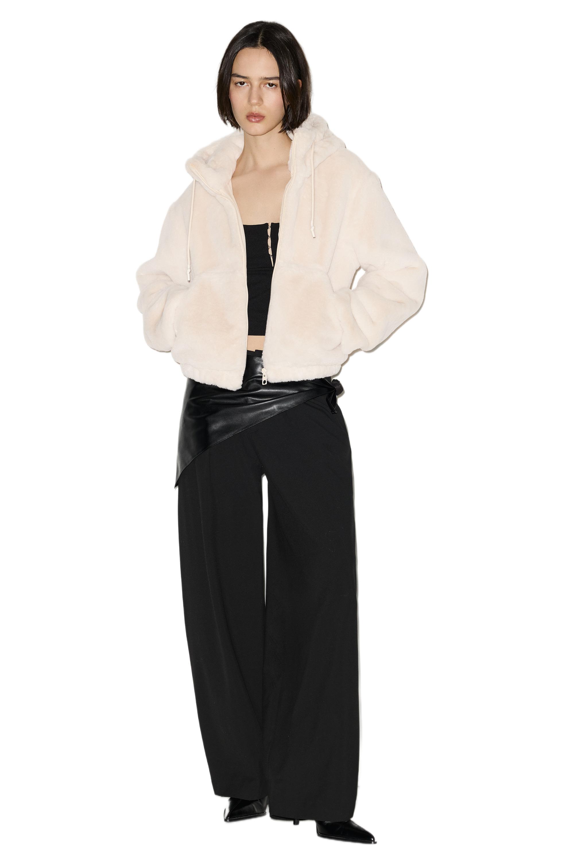 Faux fur hooded jacket — Ecru