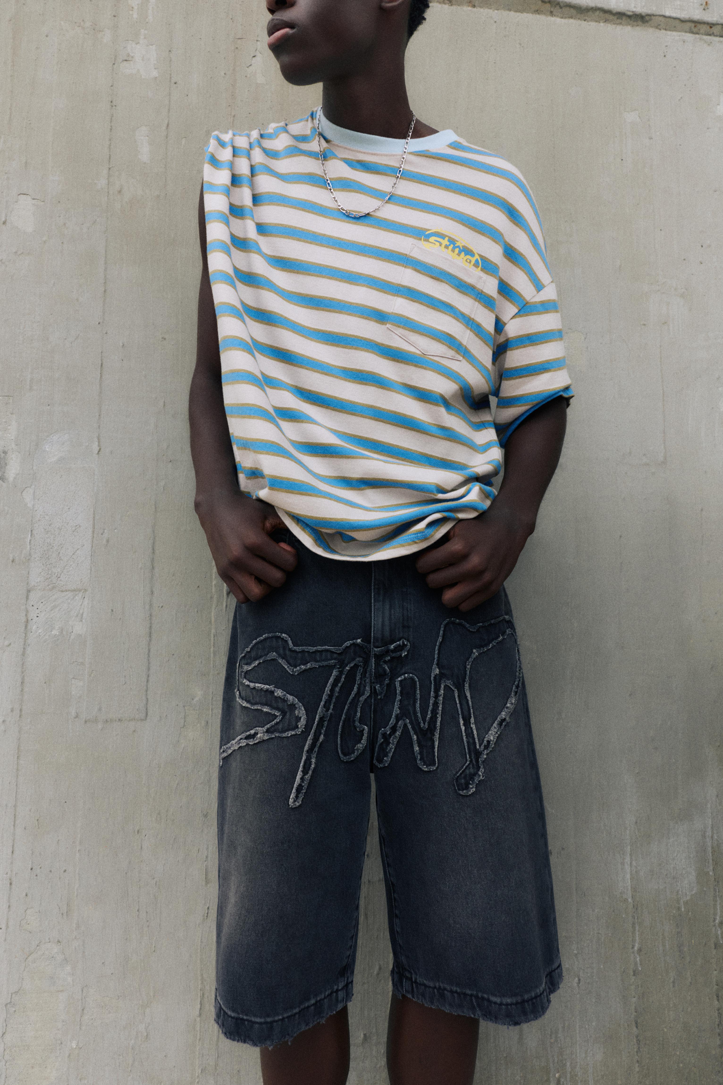 STWD skater denim Bermuda shorts — Faded black