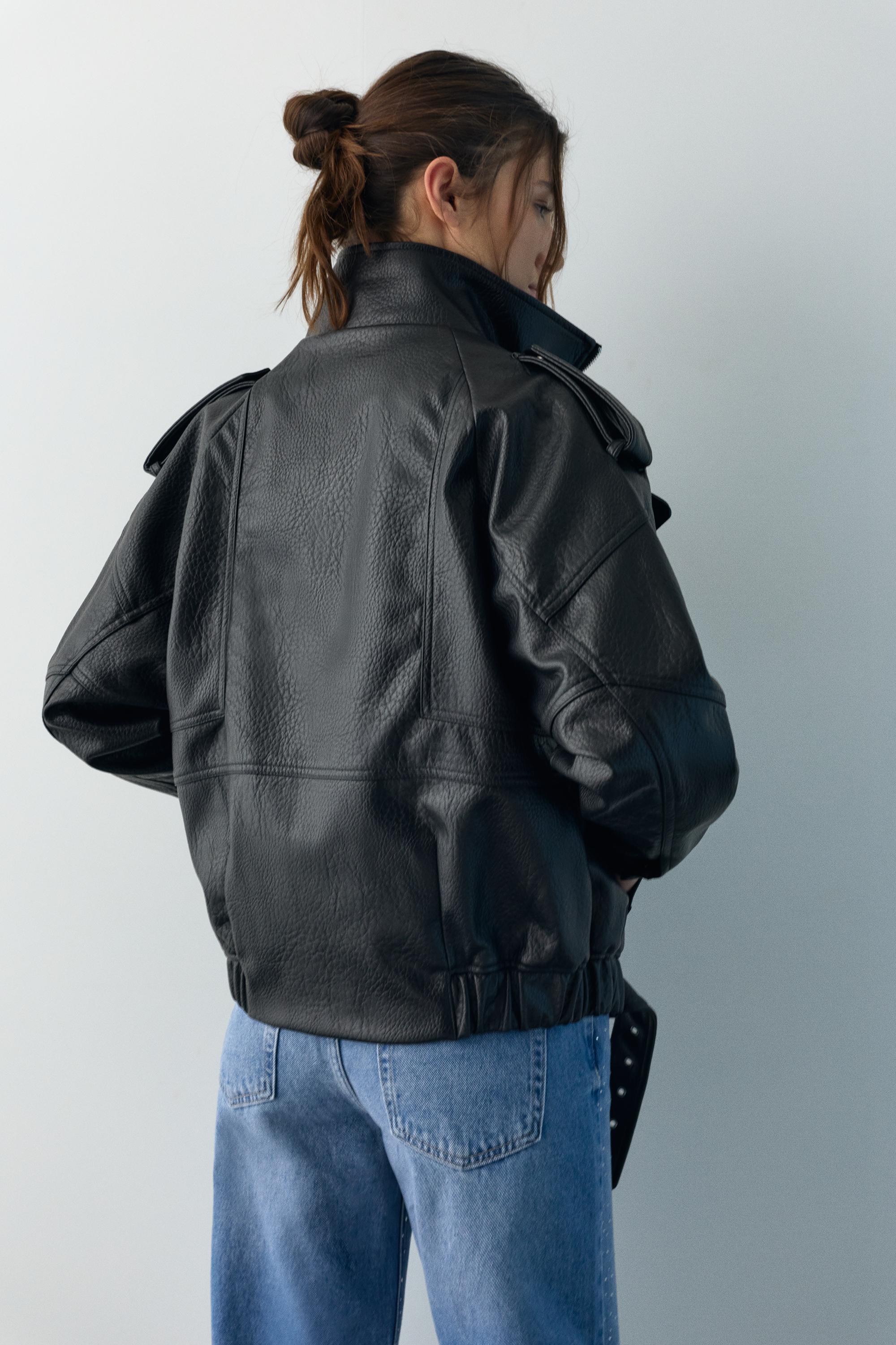 Dik yaka suni deri ceket - Görsel 28