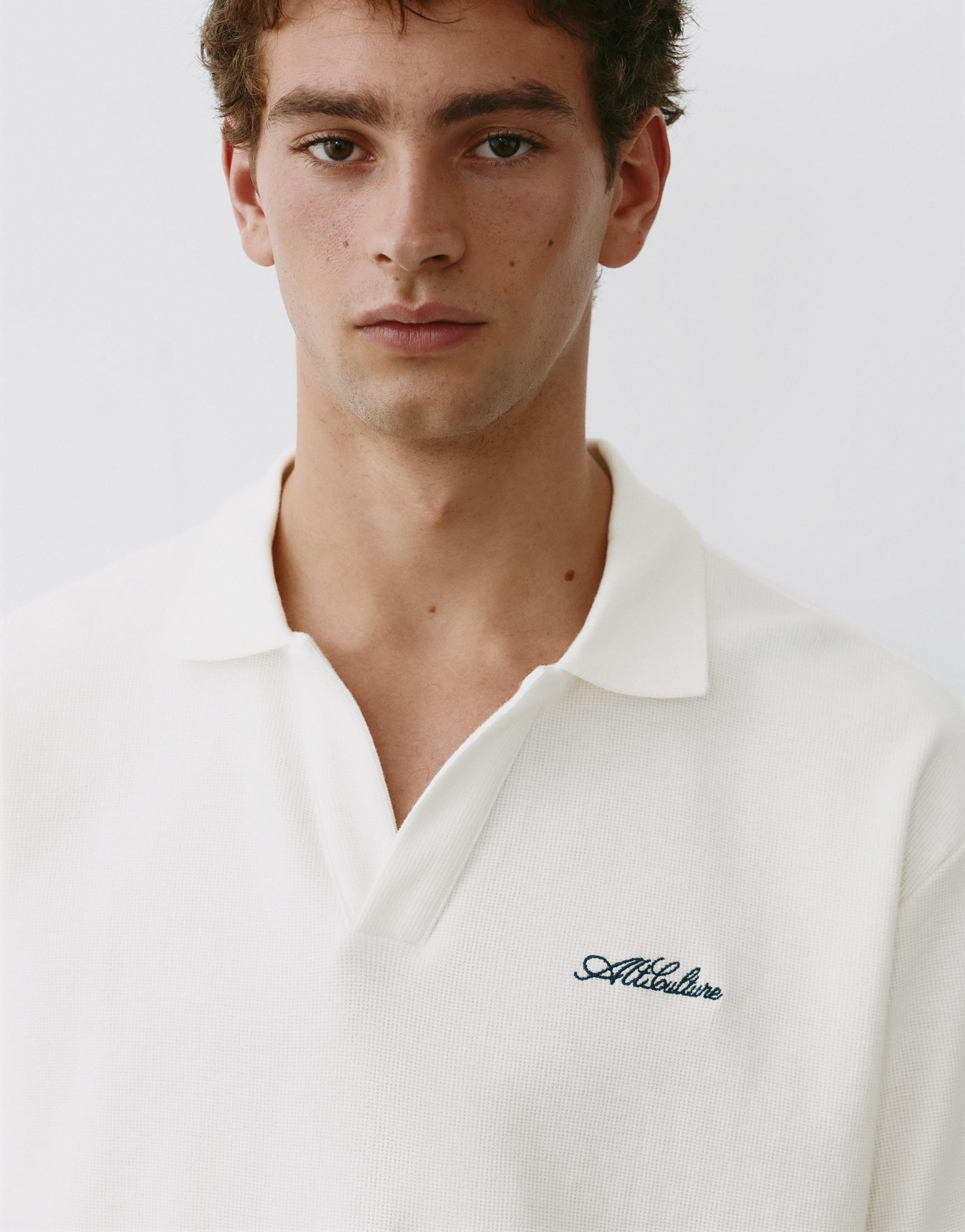 Short sleeve waffle-knit polo shirt — Off white