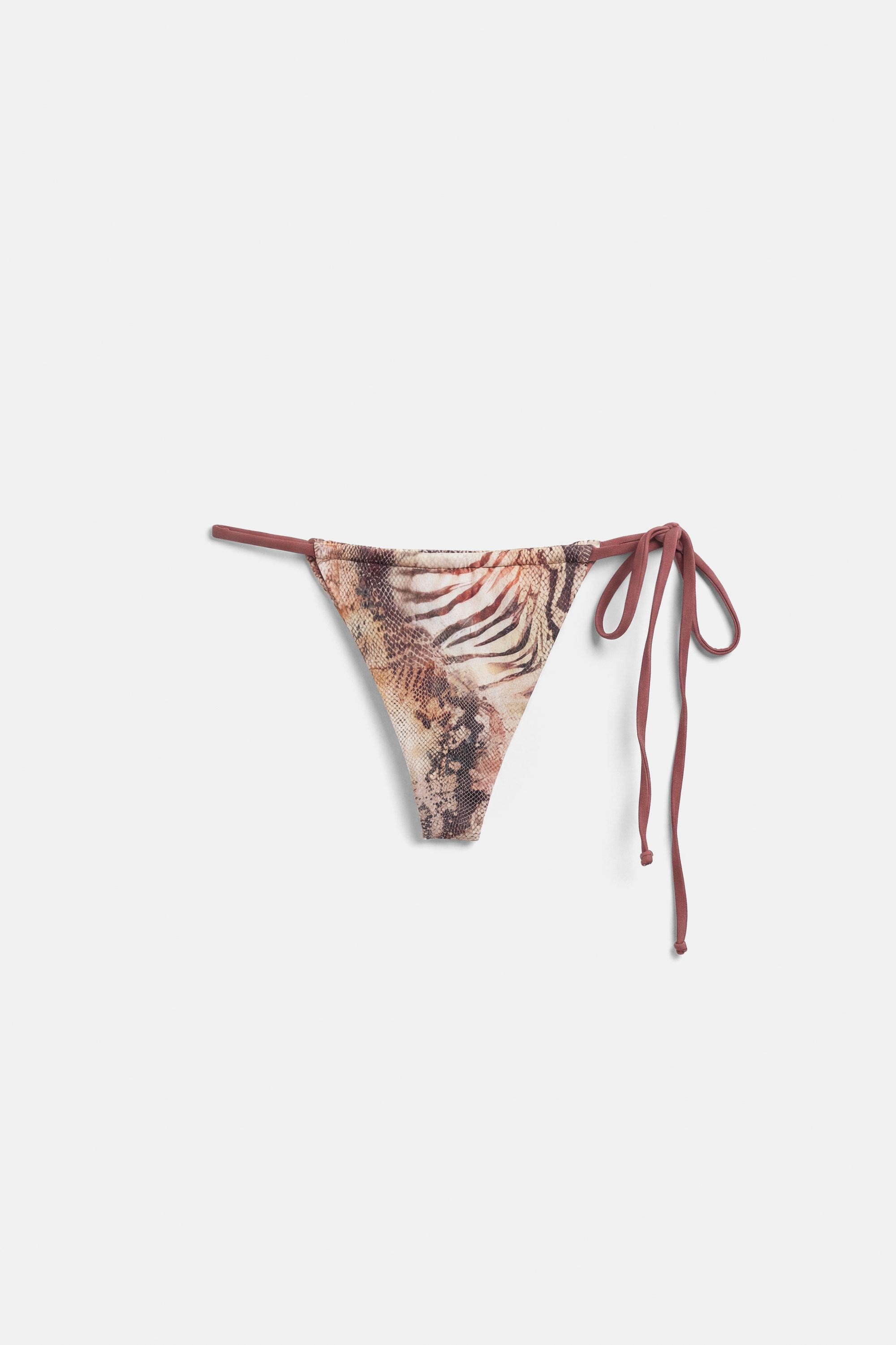 Animal print bikini bottoms with ties — Brown