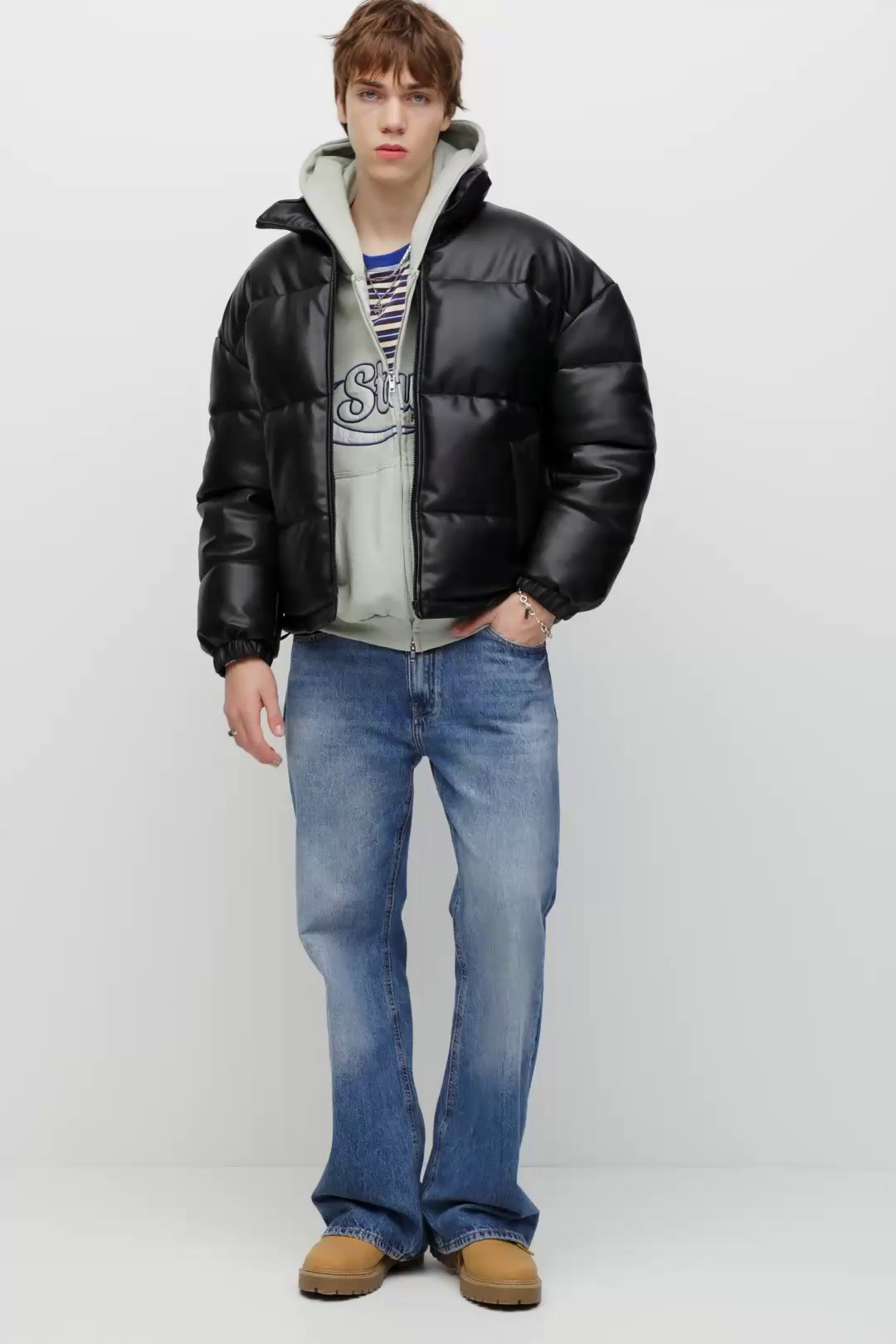 Faux leather puffer jacket | Pull&Bear United States