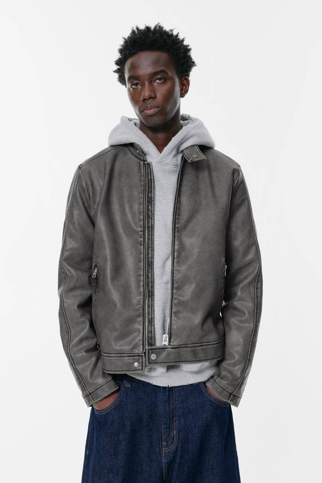 Leather Hooded Grey Coat Grey Leather And Shearling Coat With Hood
