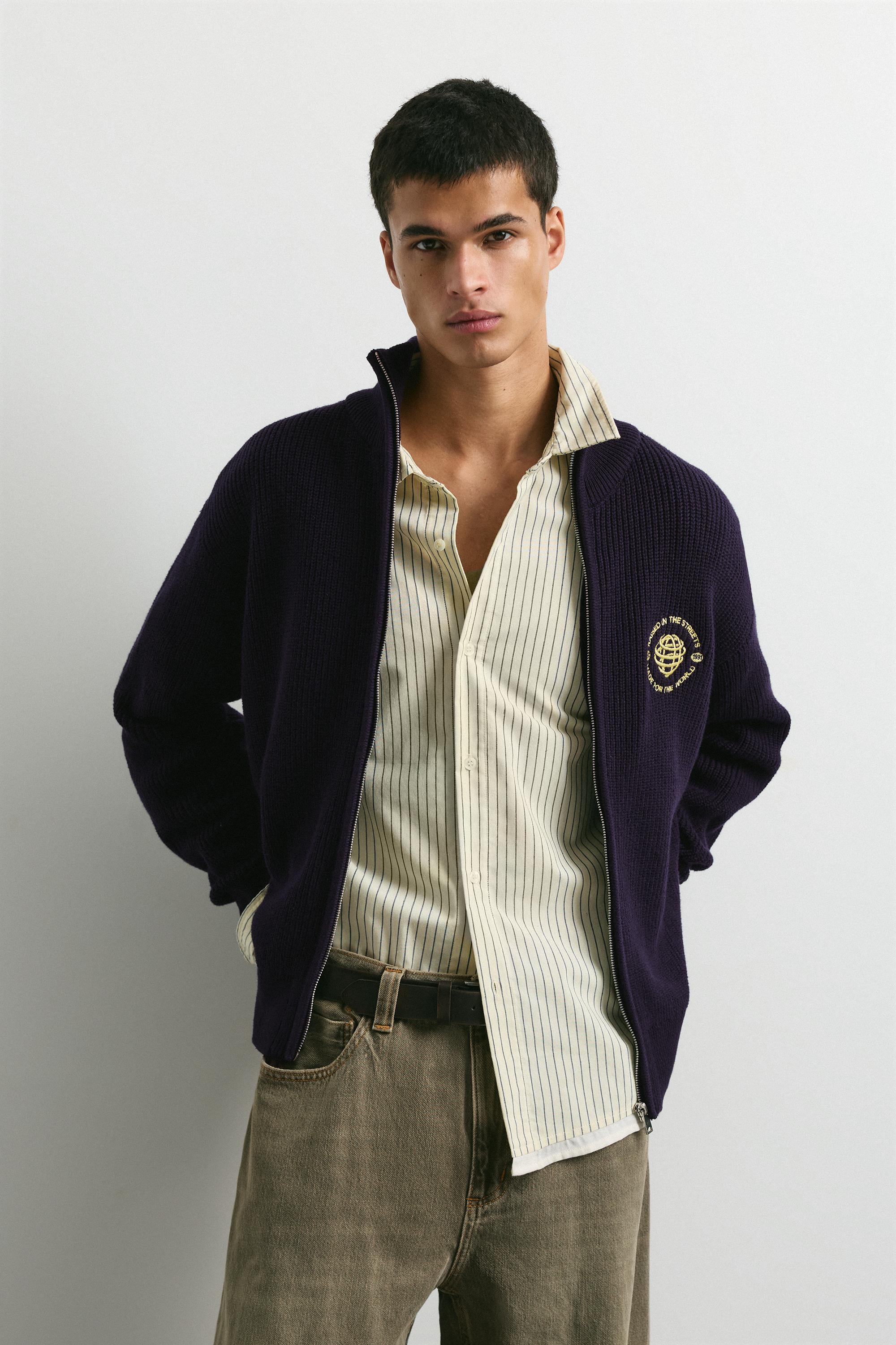 Chaqueta punto bordado cremallera